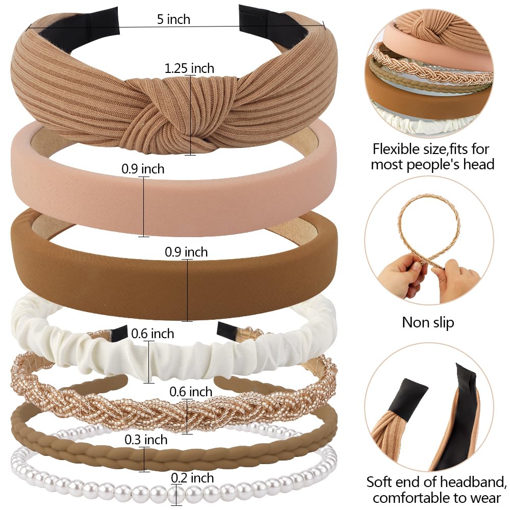 7-Pack Neutral Headbands for Women – Non-Slip, Trendy Multi-Style Hair Accessories