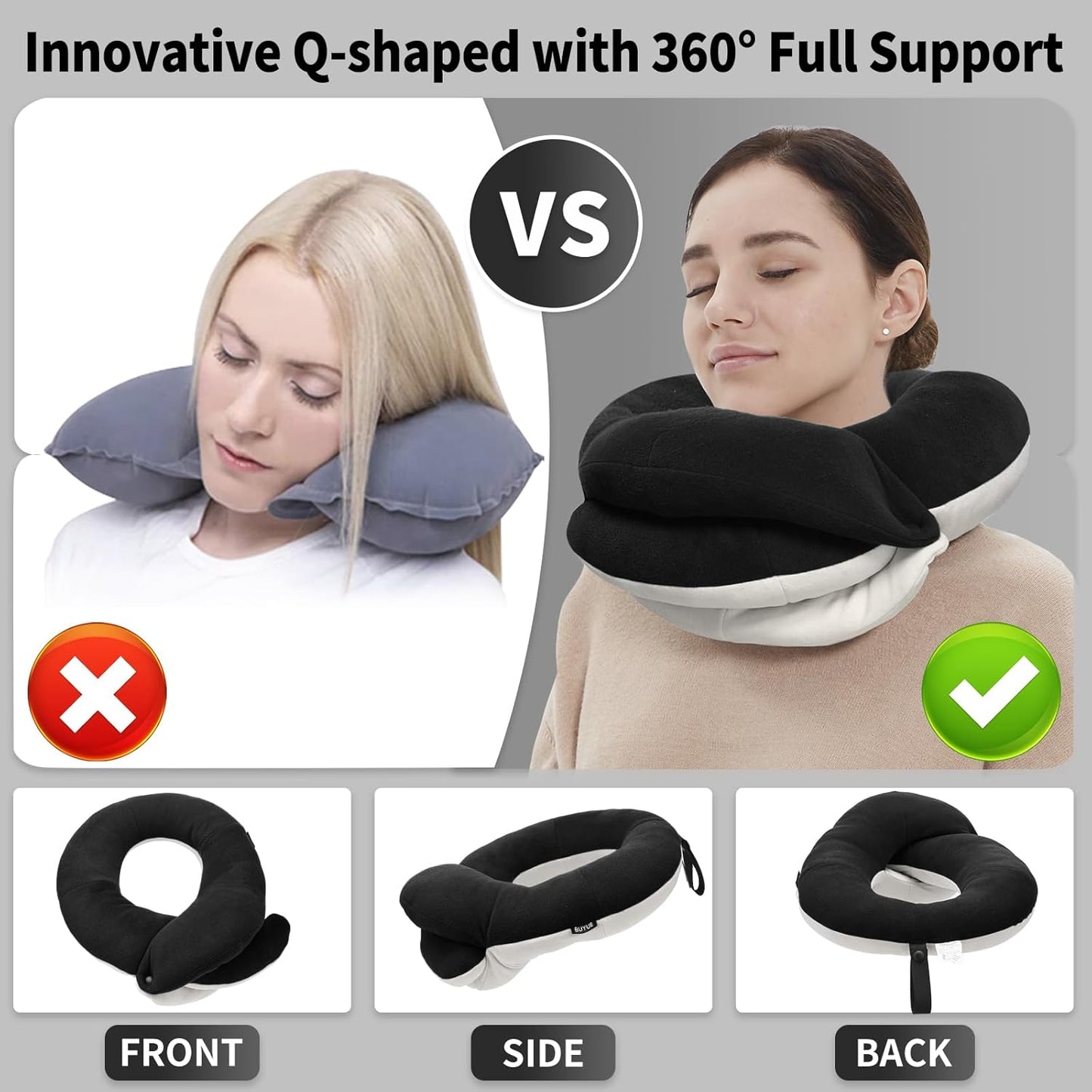 360° Travel Neck Pillow Kit – Breathable Head Support with Eye Mask, Earplugs & Storage Bag (Black)