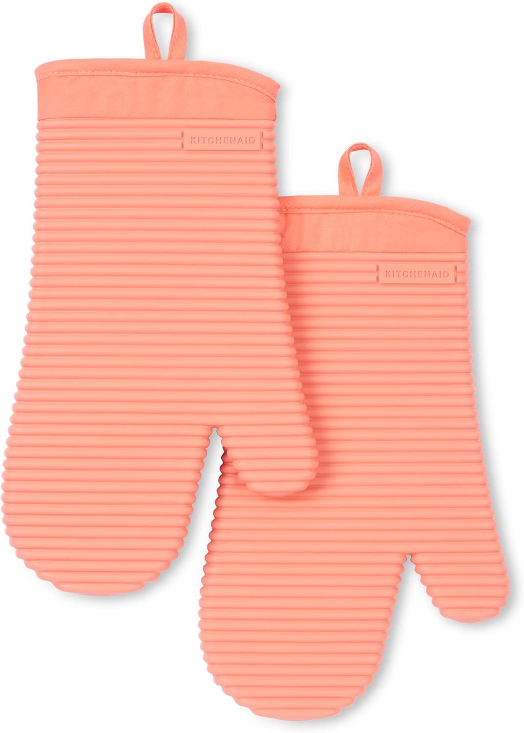 Soft Ribbed Silicone Oven Mitts – Heat-Resistant Kitchen Gloves Set (2-Pack, 7”x13”, Milkshake)