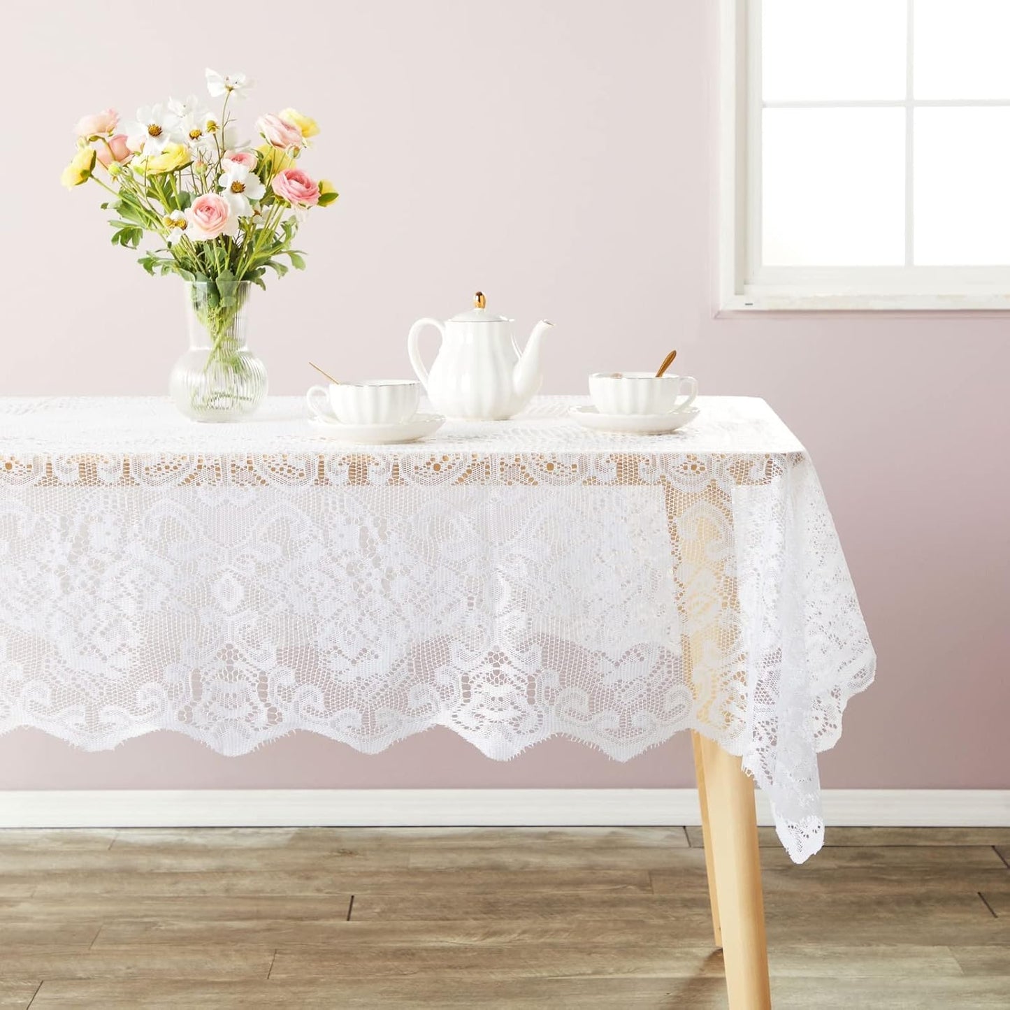 White Lace Tablecloth – 54x72" Vintage Rectangular Table Cover for Weddings, Baby Showers, Tea Parties & Home Decor