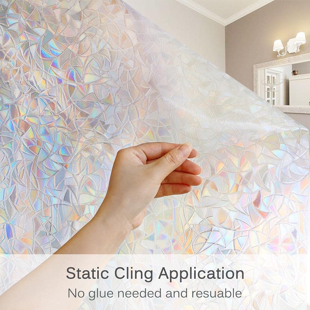 3D Rainbow Window Privacy Film – Static Cling Vinyl, Heat Control & UV Blocking (17.5" x 78.7")