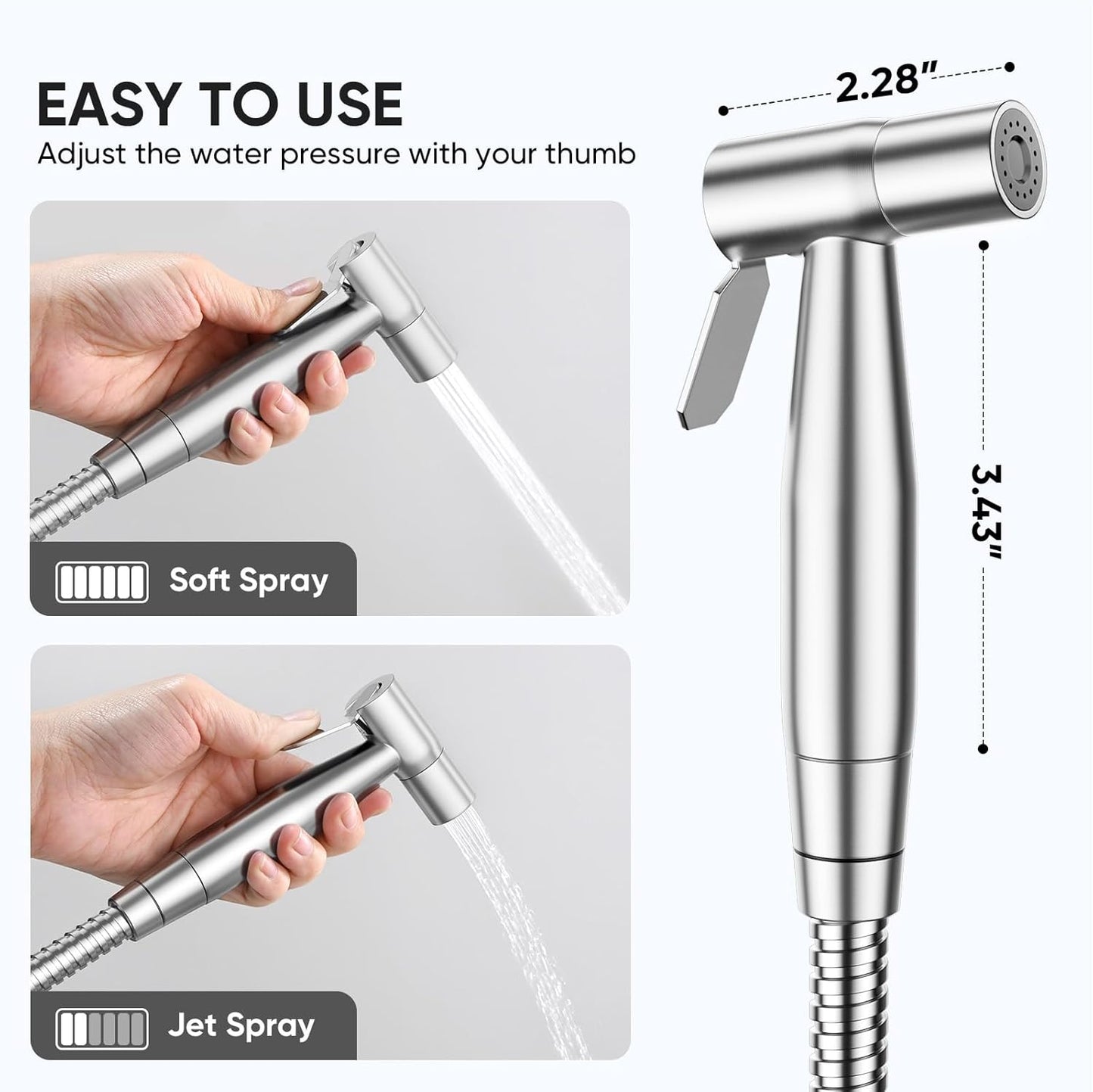 Stainless Steel Handheld Bidet Sprayer – Adjustable Pressure for Toilet & Baby Wash