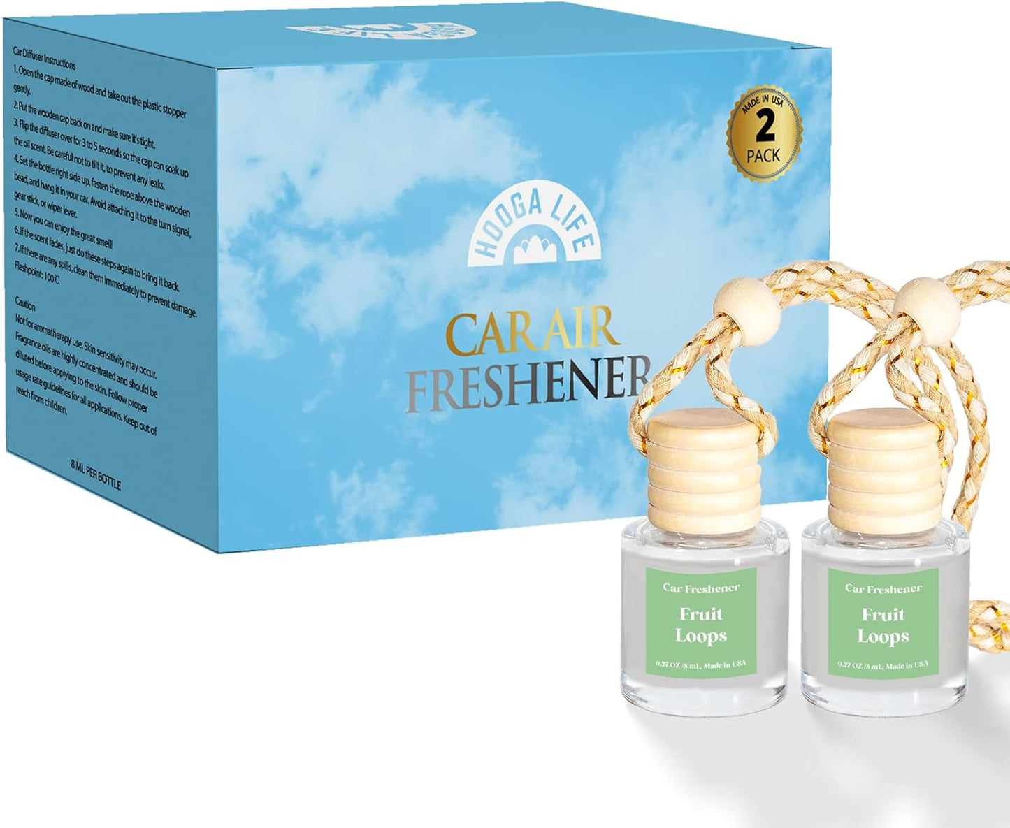 Car Air Freshener Diffuser 2 Pack Hanging Fruit Loops Car Air Freshener for Women 45+ Days Long Lasting Fragrance Made in USA