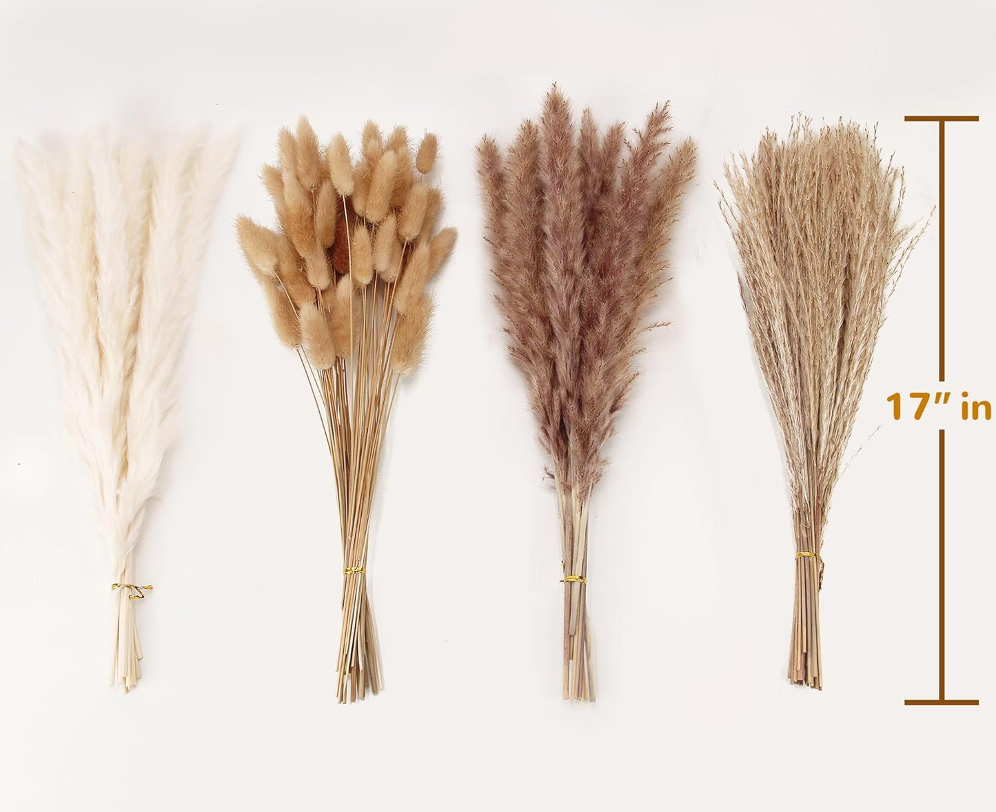 100 Stems Dried Pampas Grass & Bunny Tails Bouquet – 17" Boho Rustic Farmhouse Wedding & Home Décor (White & Brown)