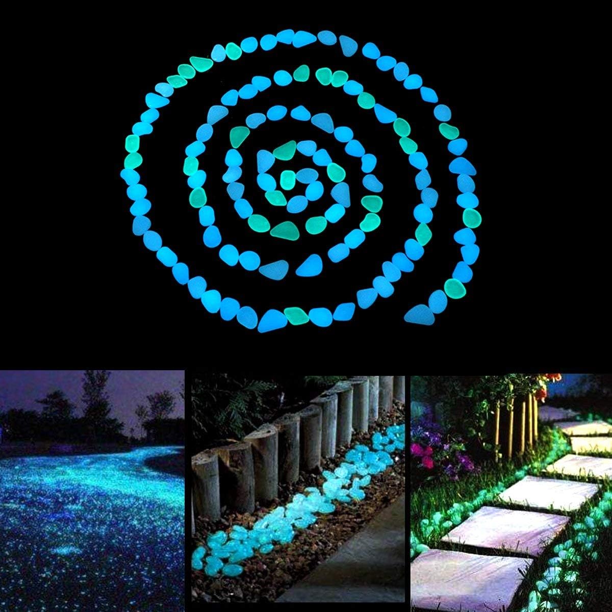 Glow in the Dark Garden Pebbles – 200PCS Blue Luminous Stones for Yard, Walkway & DIY Decor