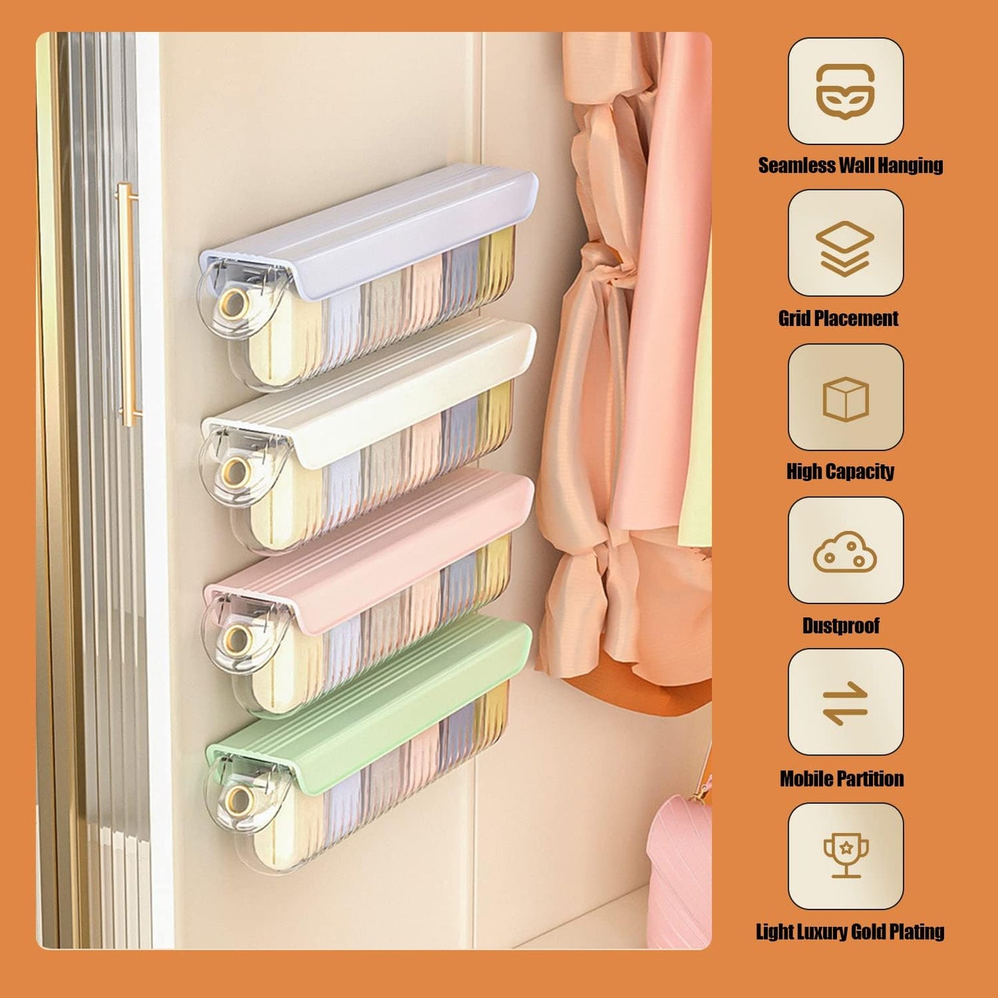 2-Pack Wall Mounted Acrylic Drawer Organizers – 6-Cell Underwear & Sock Storage (White)
