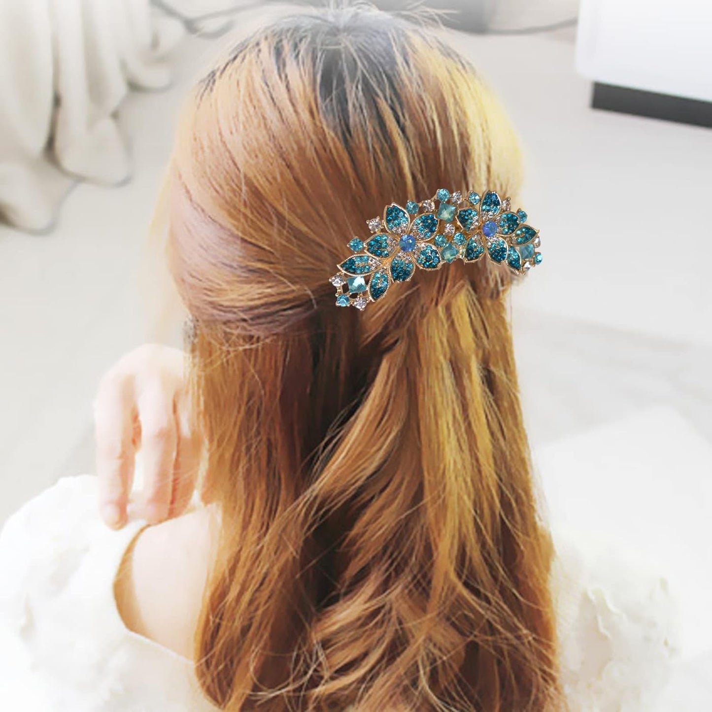 Rhinestone Flower Hair Comb – Elegant Blue Hairpin Barrette for Women
