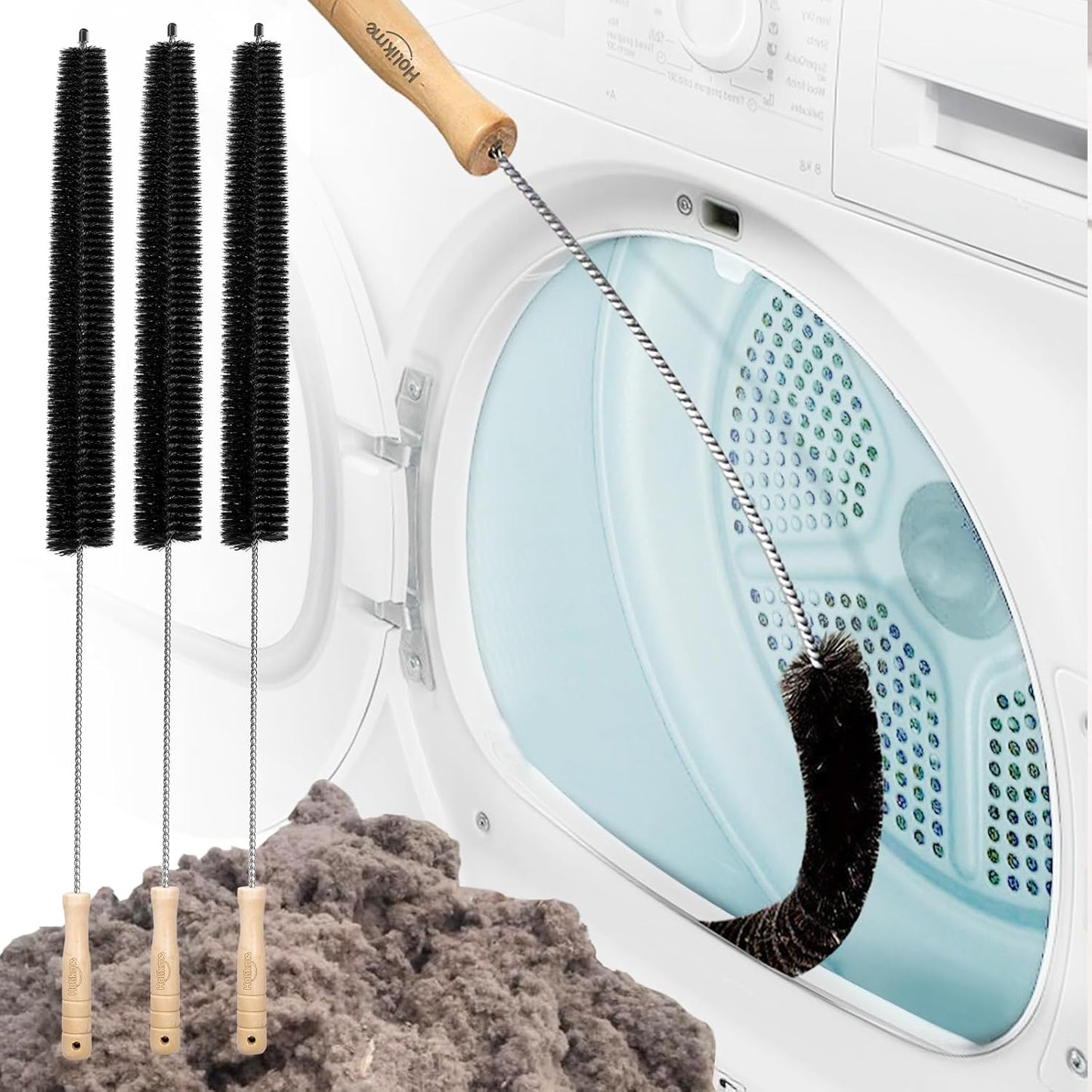 Dryer Vent Cleaner Kit 2 Pack - Household Cleaning Supplies 304 Stainless Steel Dryer Lint Brush, Home Essentials for Lint Trap Dust & Pet Hair