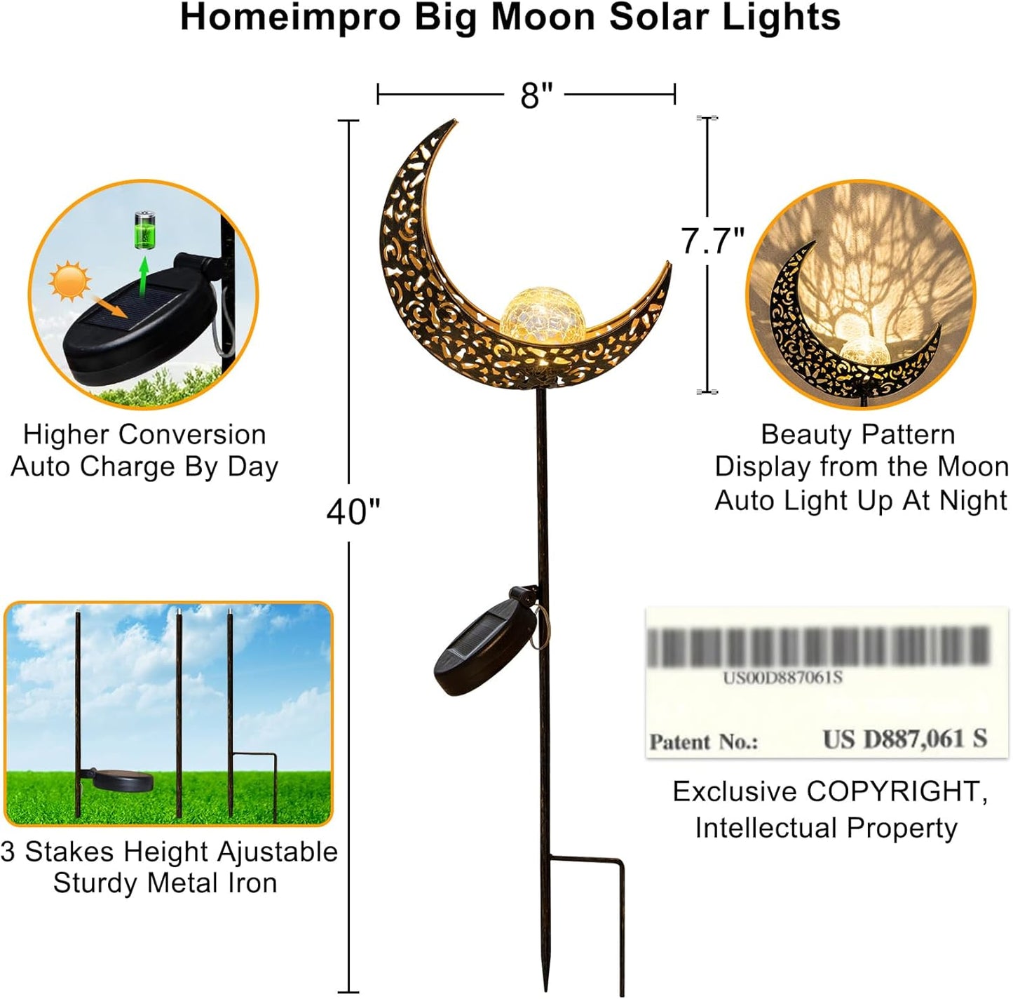 Moon Solar Garden Light – Waterproof Bronze Stake Yard Decor for Lawn, Patio & Gifts for Mom, Women, Grandma