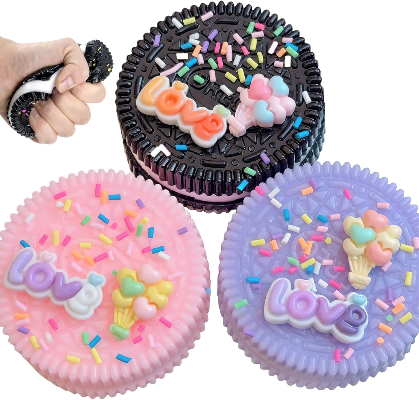 Sticky Cookie Squishies – 2-Pack Squeeze Fidget Toys (Pink & Black)