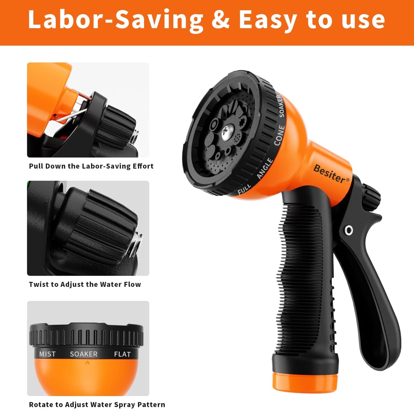 Garden Hose Nozzle Sprayer 2 Pack – Heavy Duty Hose Heads with 10 Watering Patterns