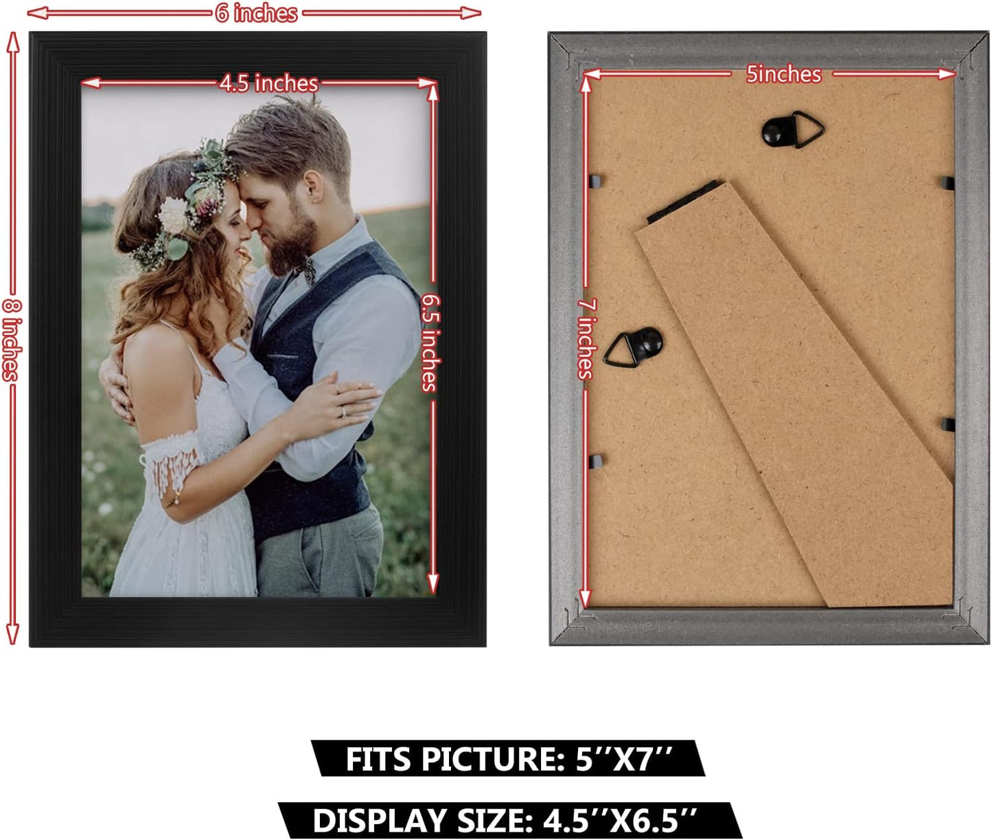 2-Pack 5x7 Black Picture Frames – Wall & Tabletop Display with Clear Plexiglass
