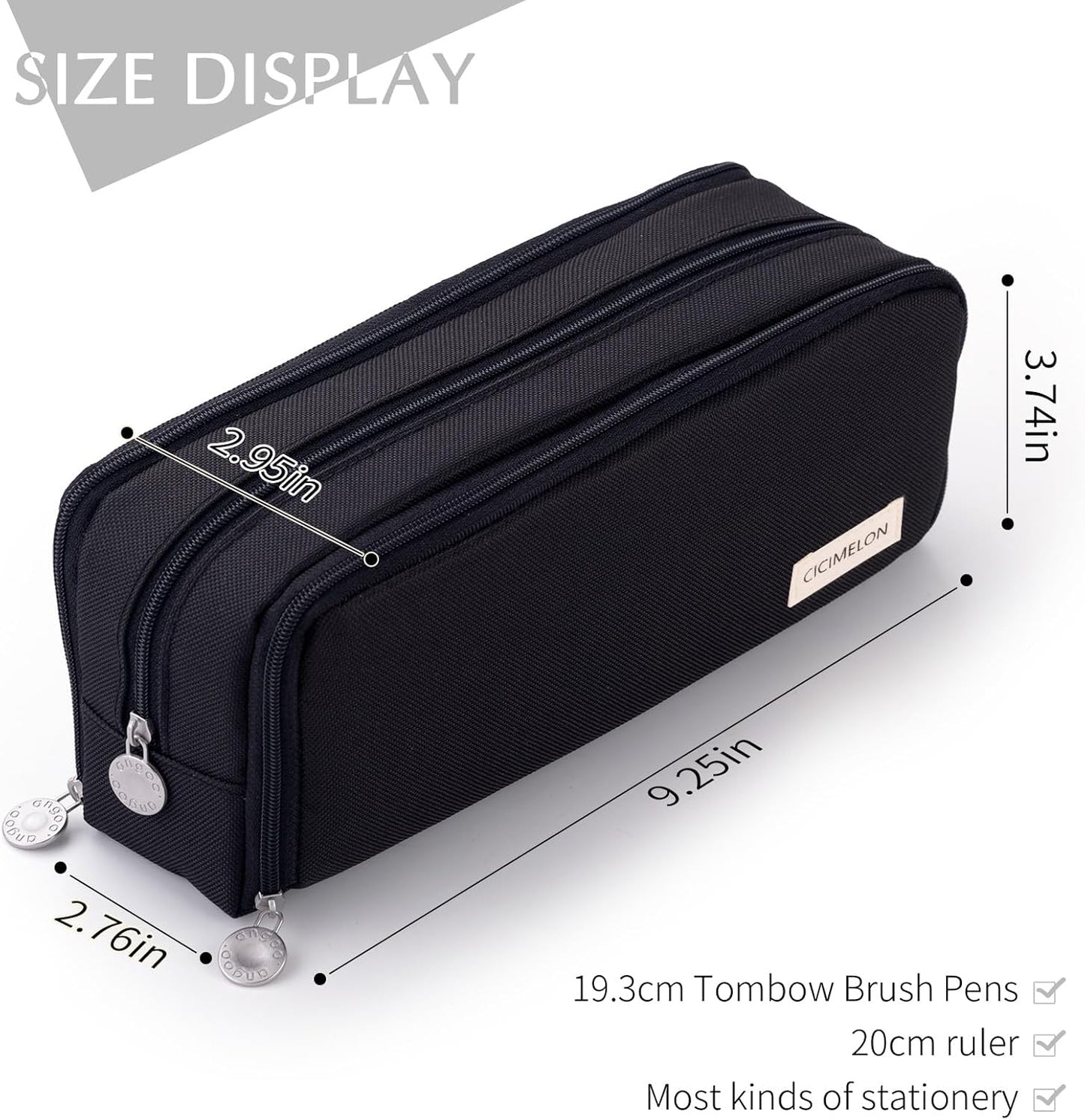 Large Capacity Pencil Case – 3-Zip Compartment Organizer Pouch (Black)