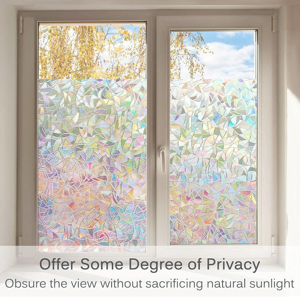 3D Rainbow Window Privacy Film – Static Cling Vinyl, Heat Control & UV Blocking (17.5" x 78.7")