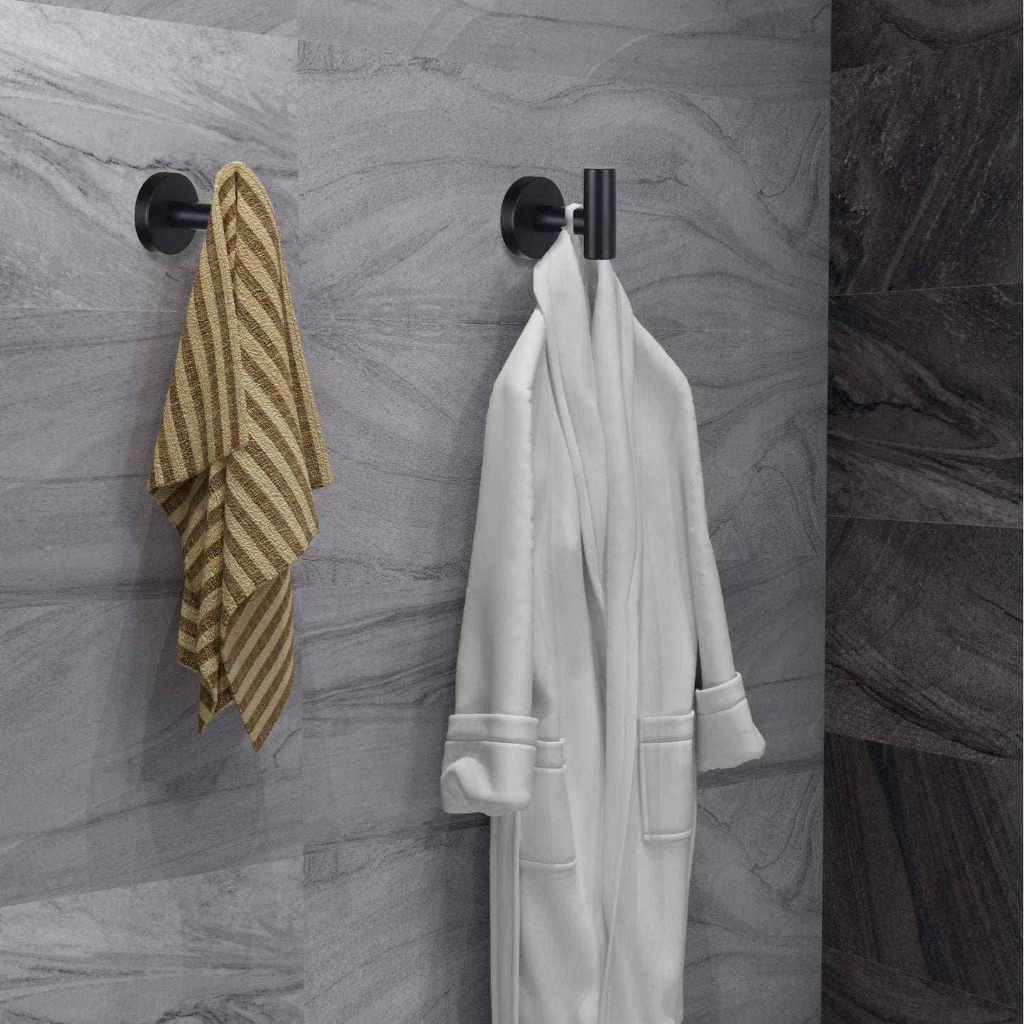 Matte Black Stainless Steel Wall Hooks – 4-Pack Heavy Duty Towel & Robe Hangers