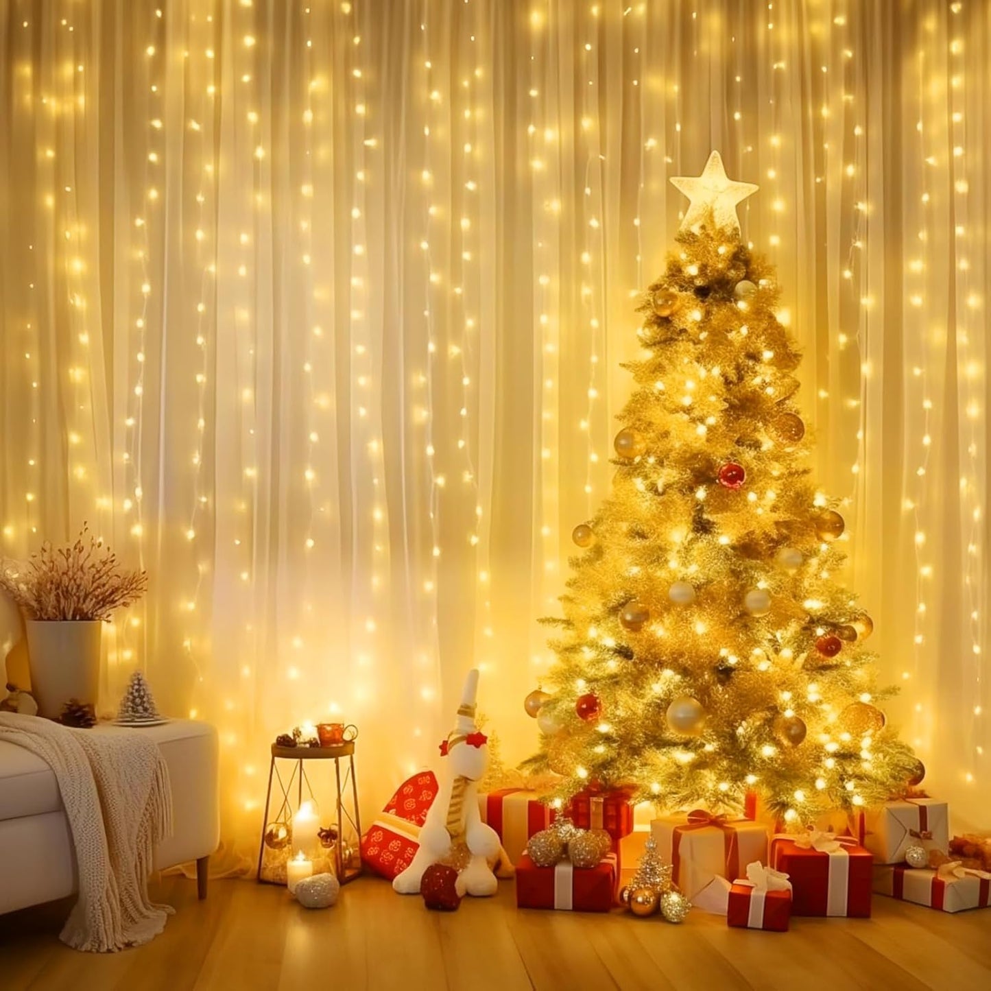 300 LED Curtain Fairy Lights – USB Powered Dimmable String Lights with Remote & Timer, 8 Modes, Warm White for Wall, Party & Holiday Décor