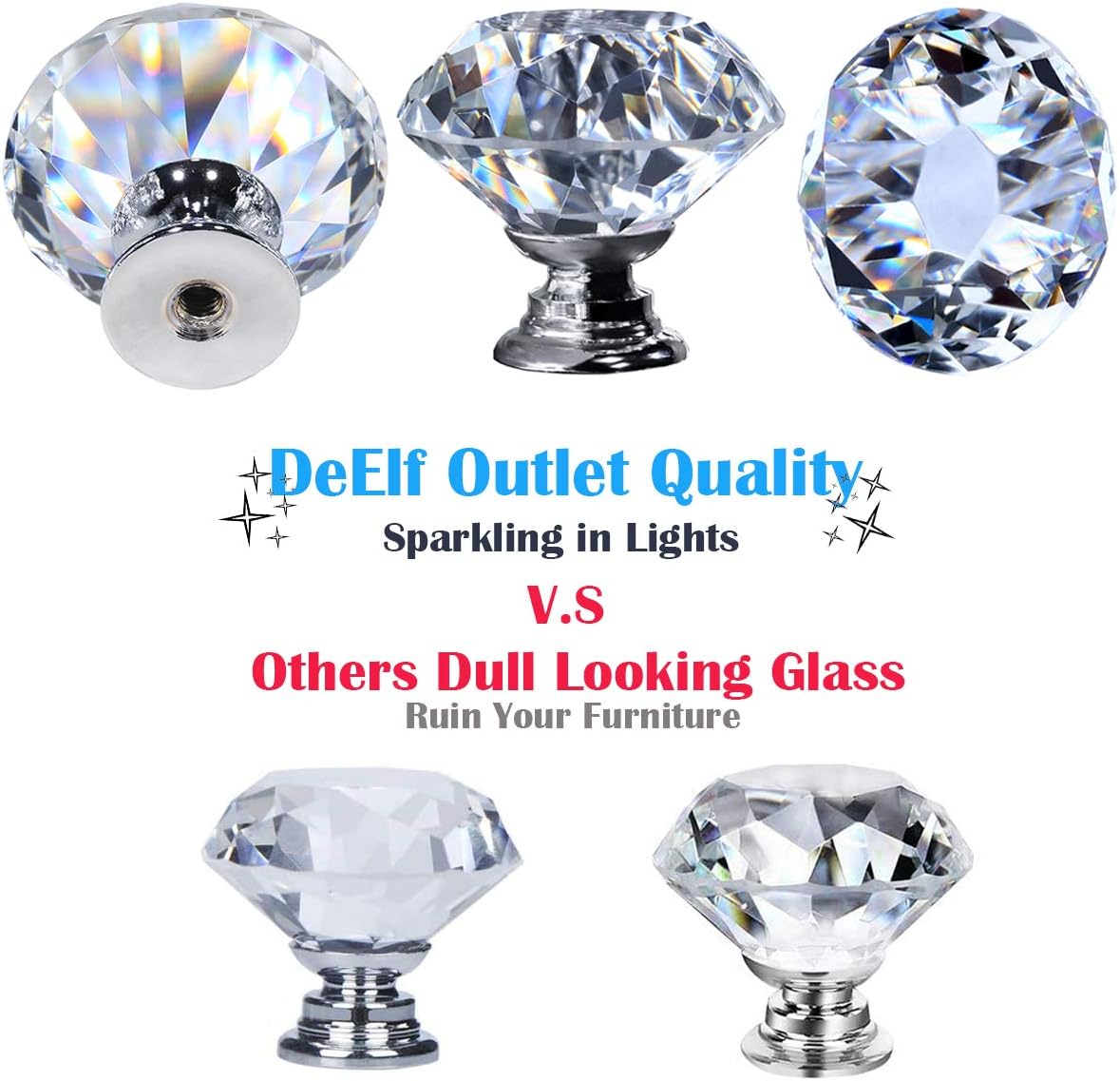 12-Pack Clear Crystal Cabinet Knobs – 30mm Glass Drawer Pulls with Silver Base