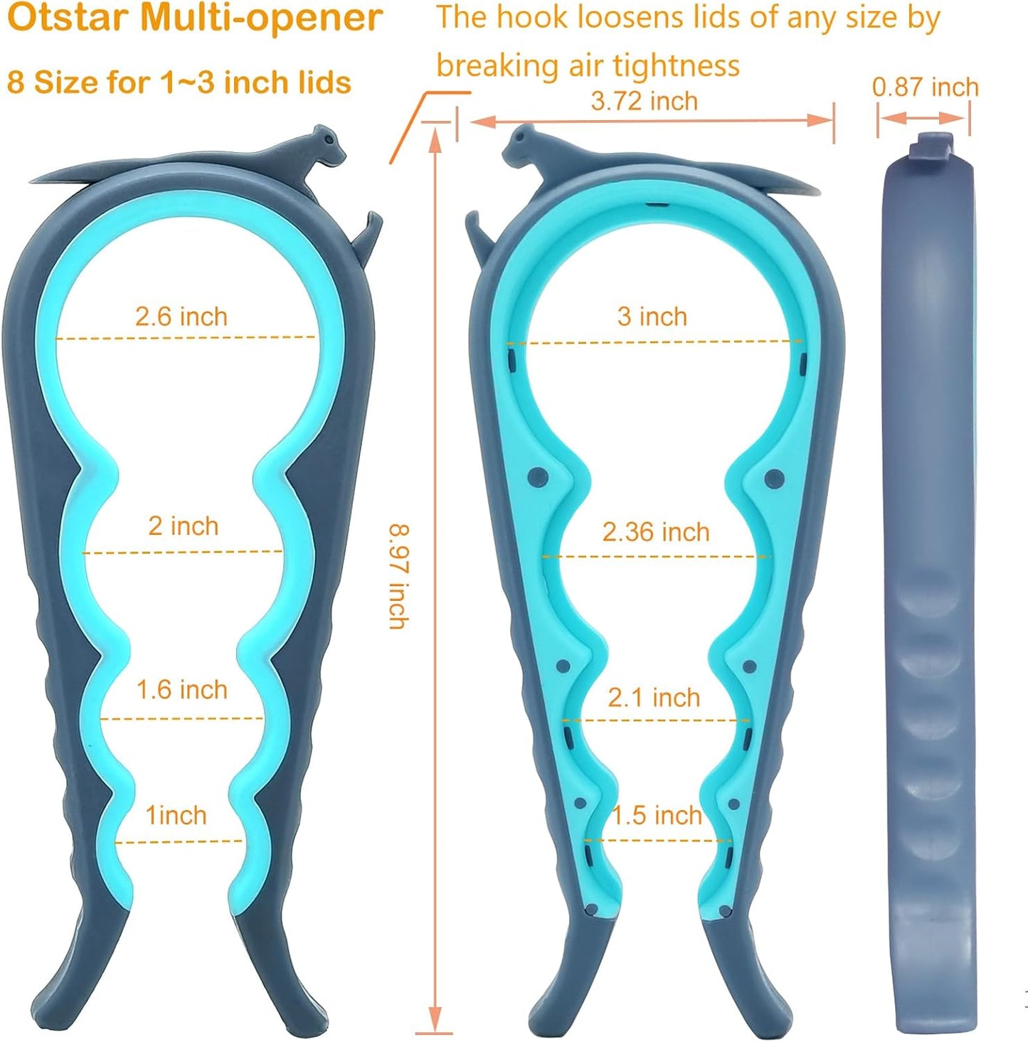 Multi Jar & Bottle Opener – Easy Grip Tool for Weak Hands & Seniors with Arthritis (Blue & Grey)