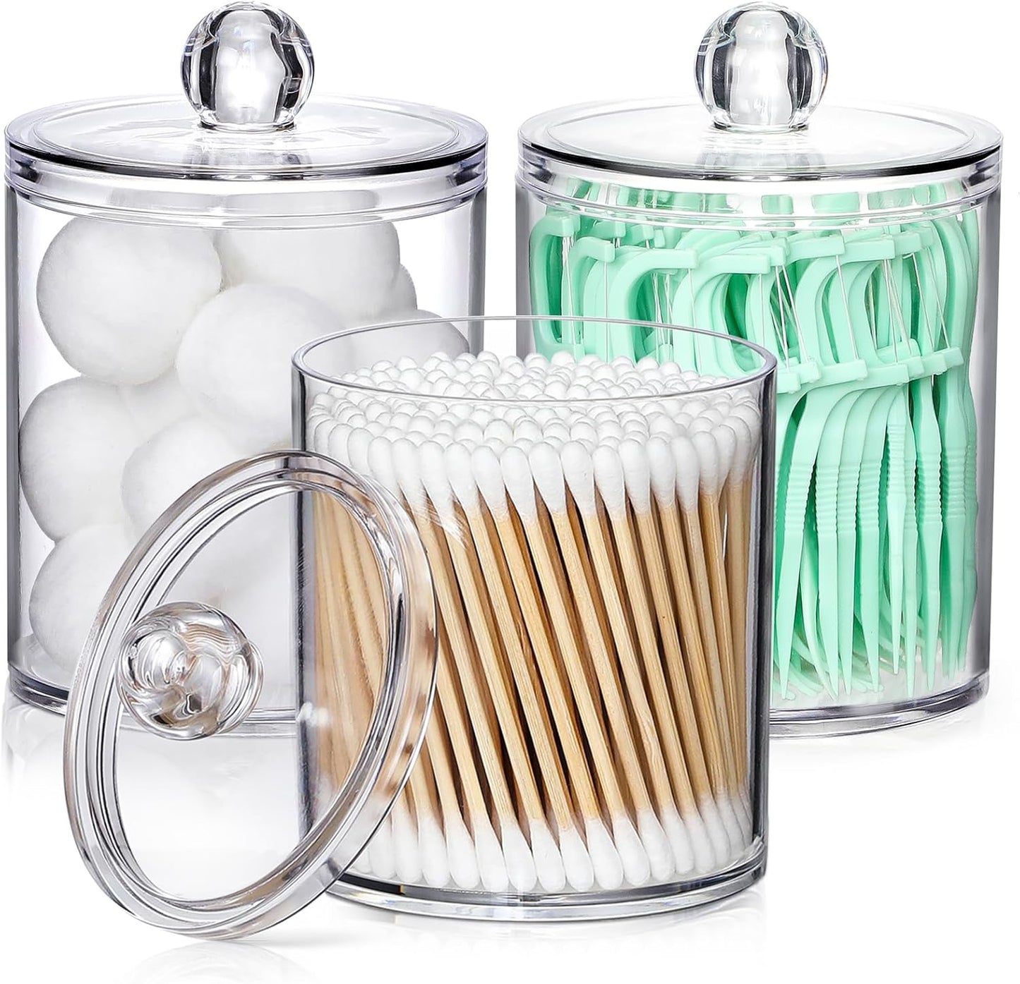 4-Pack Acrylic Qtip Holder Set – Clear Vanity Canisters for Cotton Swabs, Pads & Bathroom Essentials