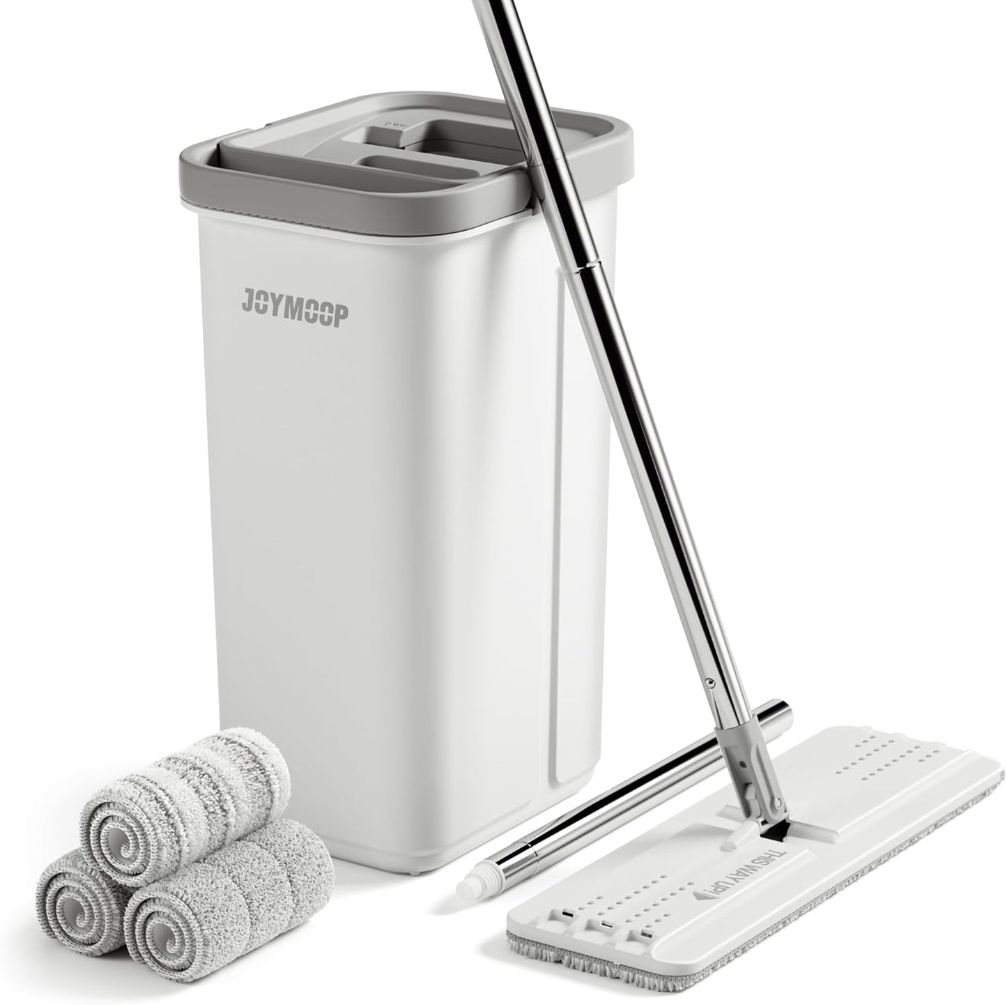 Flat Mop & Bucket Set with Hands-Free Wringer – 60" Handle + 3 Reusable Pads