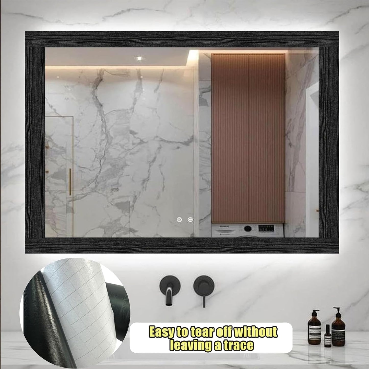 10M Black Wood Grain Waterproof Peel & Stick Border – 4" x 390" Removable PVC Wallpaper for Kitchen & Bathroom Walls