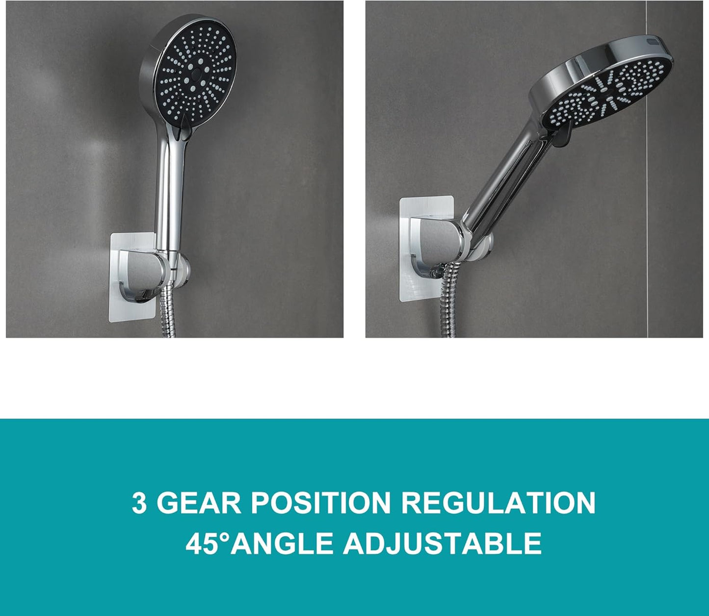 Adjustable Shower Head Holder – Strong Adhesive Wall Mount Bracket, No Drilling, Handheld Showerhead Holder for RV, Kids, Bathroom (Silver)