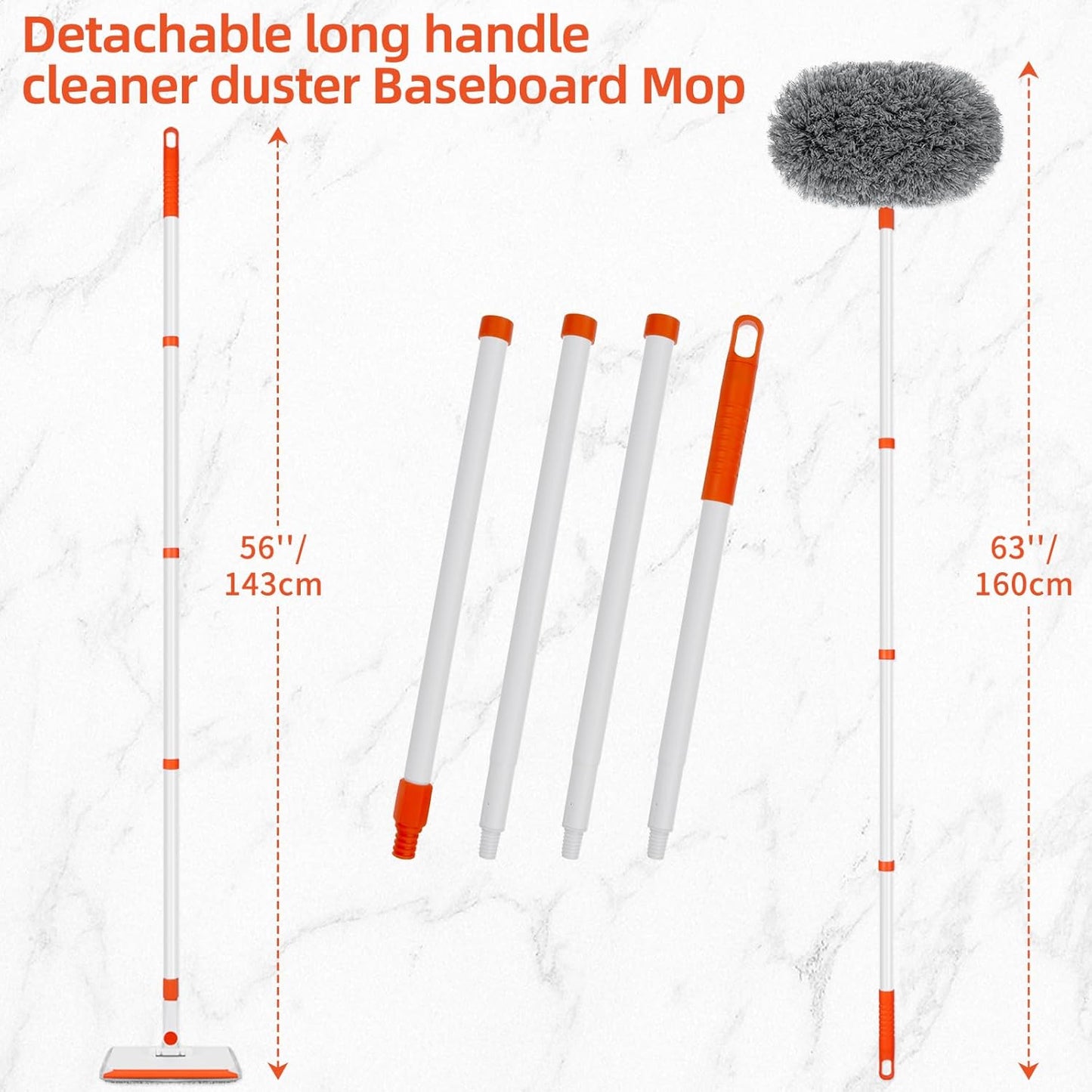 Baseboard Cleaning Tool with Extendable Handle – Reusable Duster Pads (Gray)