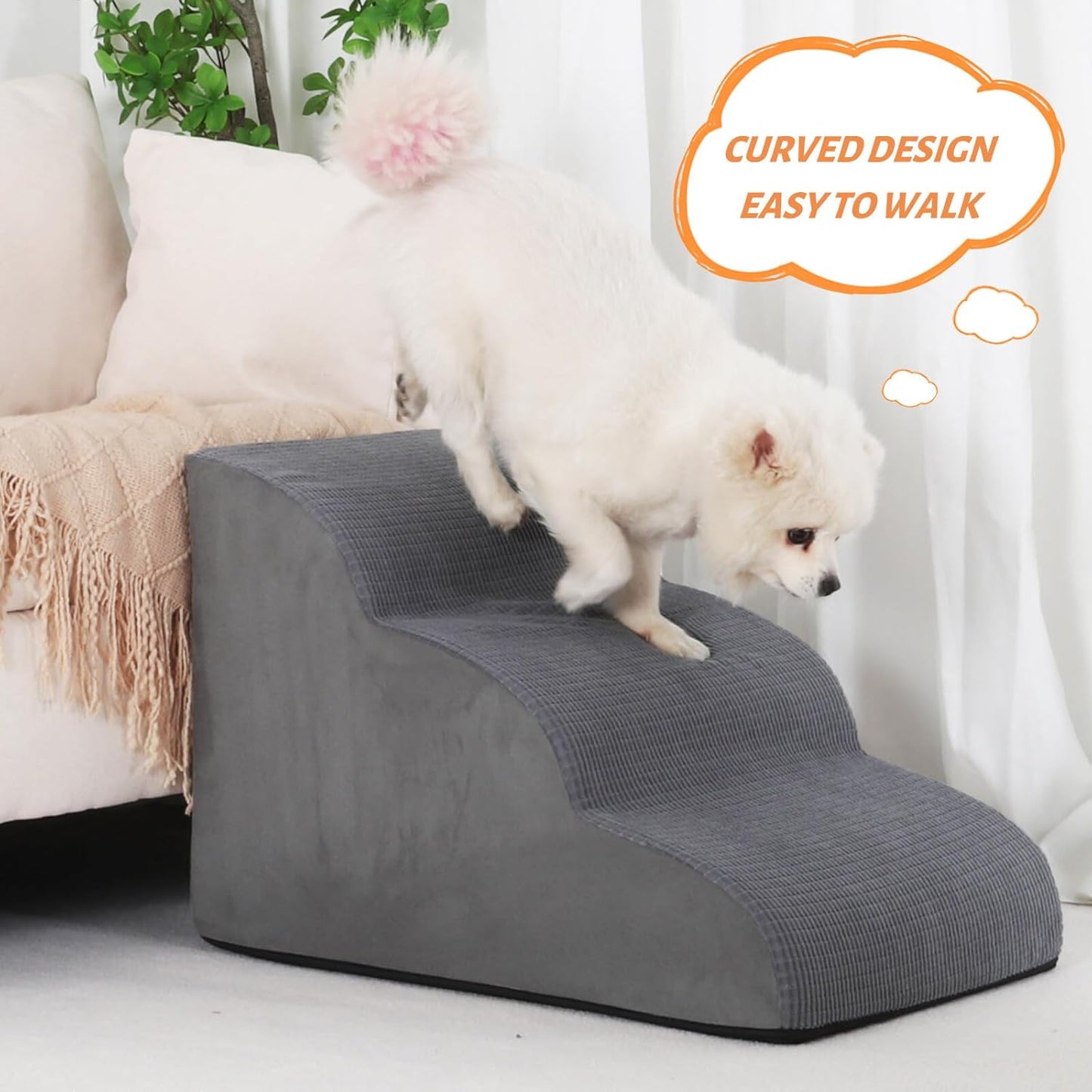 3-Step Pet Ramp & Stairs – Non-Slip Steps for Small Dogs & Cats, 15.7” High (Grey)