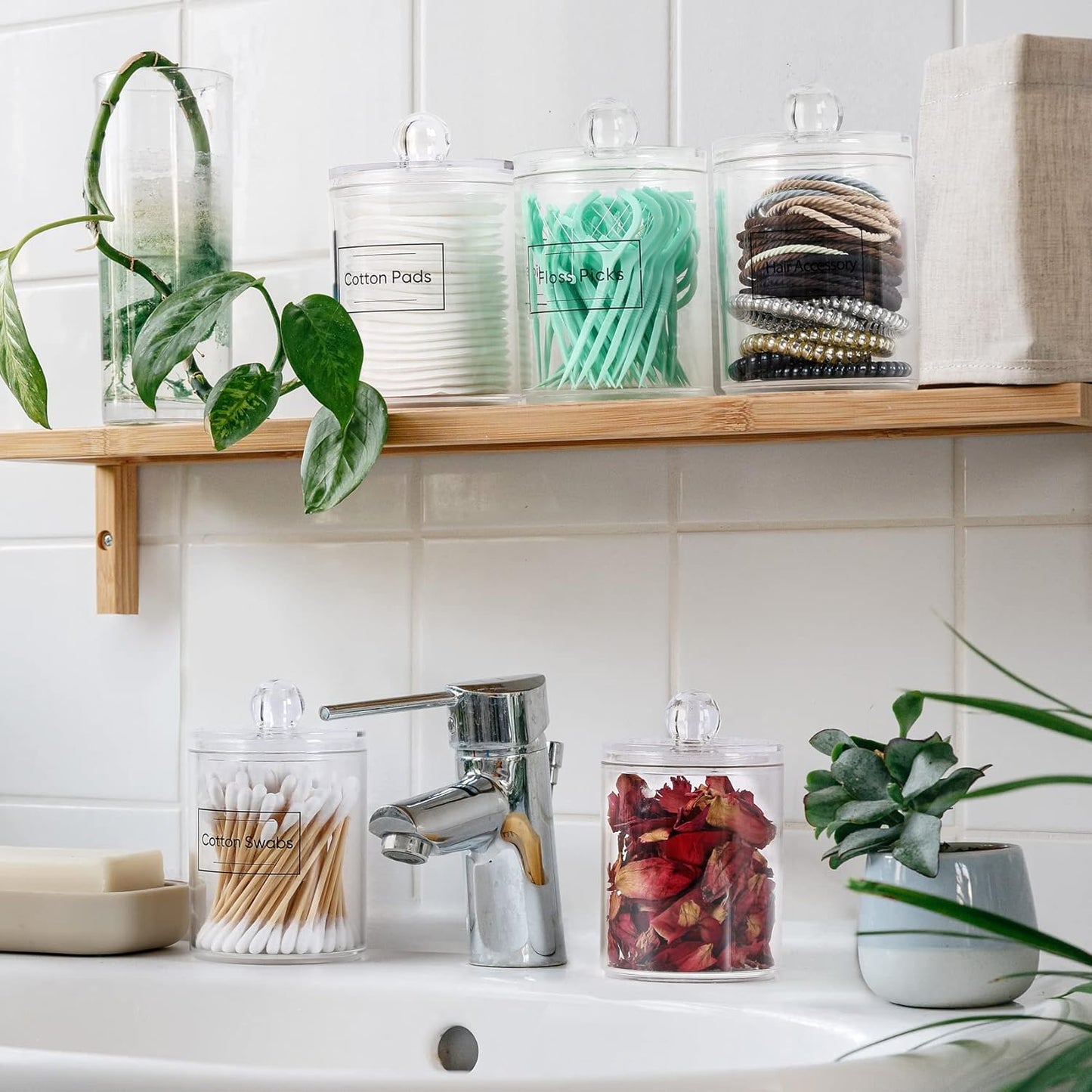 4-Pack Acrylic Qtip Holder Set – Clear Vanity Canisters for Cotton Swabs, Pads & Bathroom Essentials