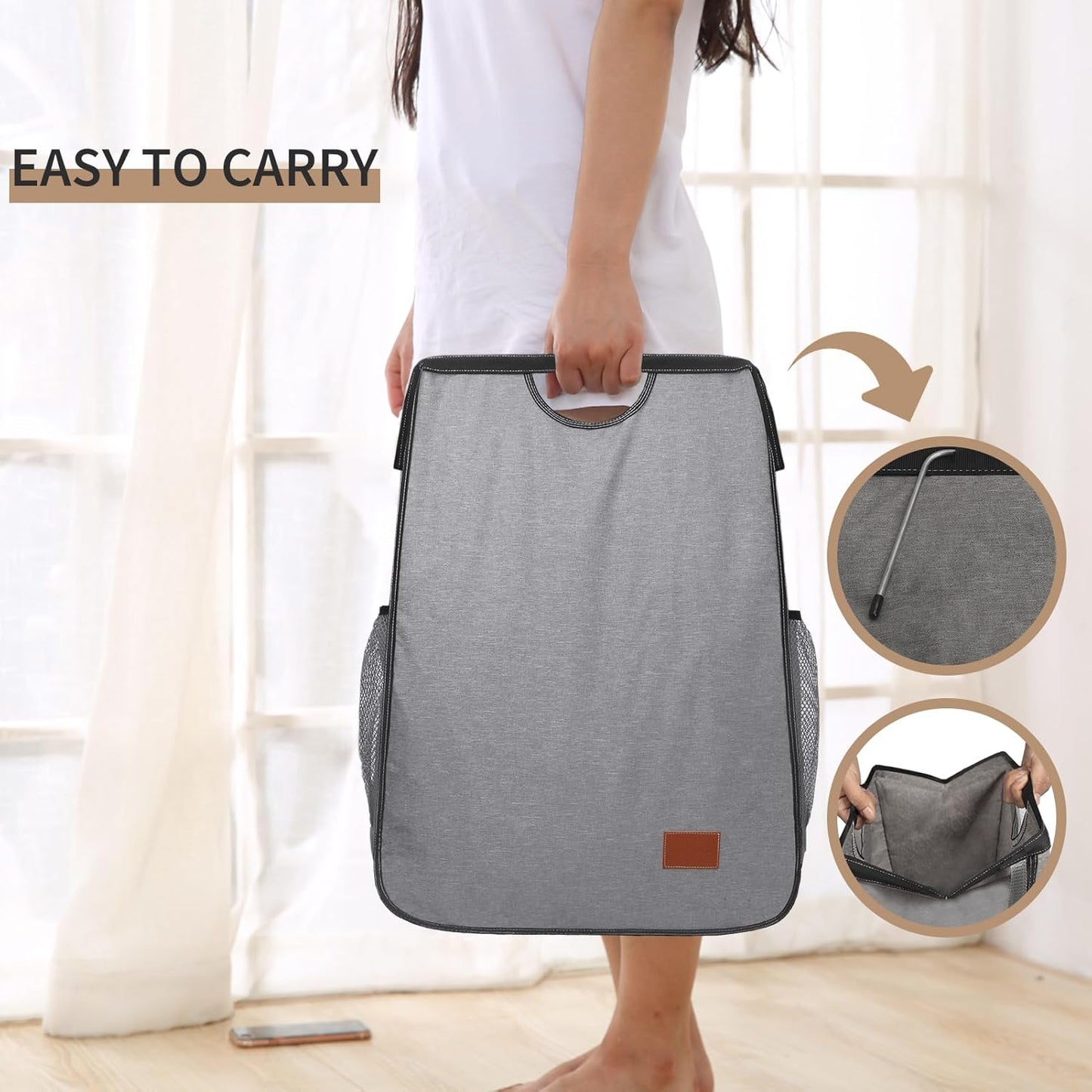 Over-the-Door Hanging Laundry Hamper – Large Capacity Bag with Metal Rim Opening