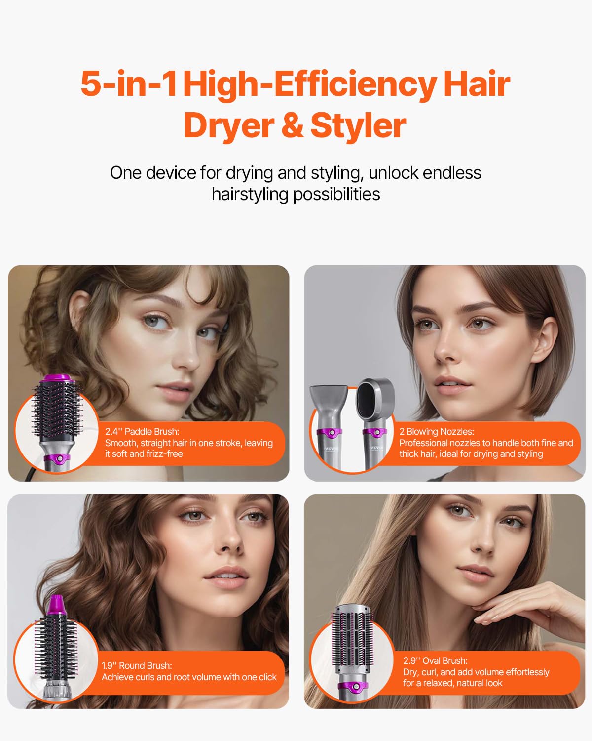 5-in-1 Hair Air Styler & Ionic Dryer Brush – Volumizing, Curling & Straightening Tool