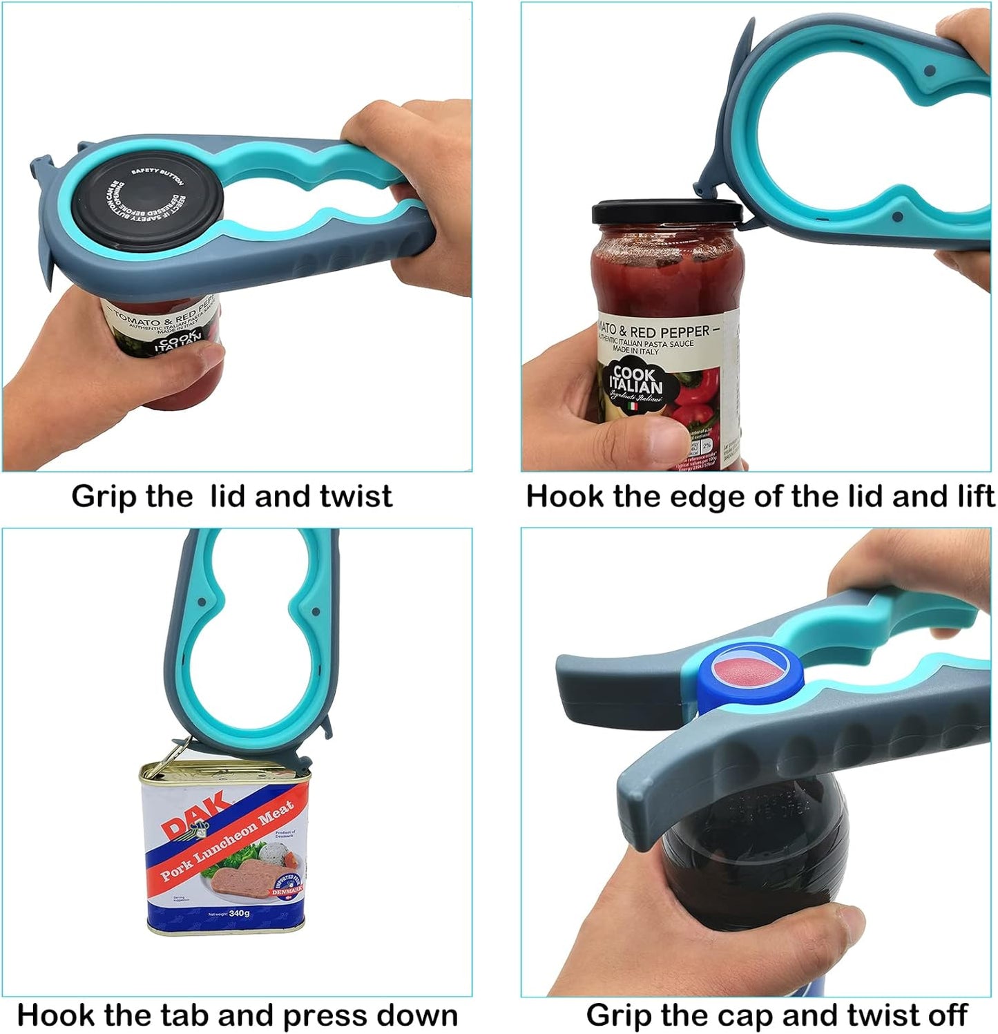 Multi Jar & Bottle Opener – Easy Grip Tool for Weak Hands & Seniors with Arthritis (Blue & Grey)