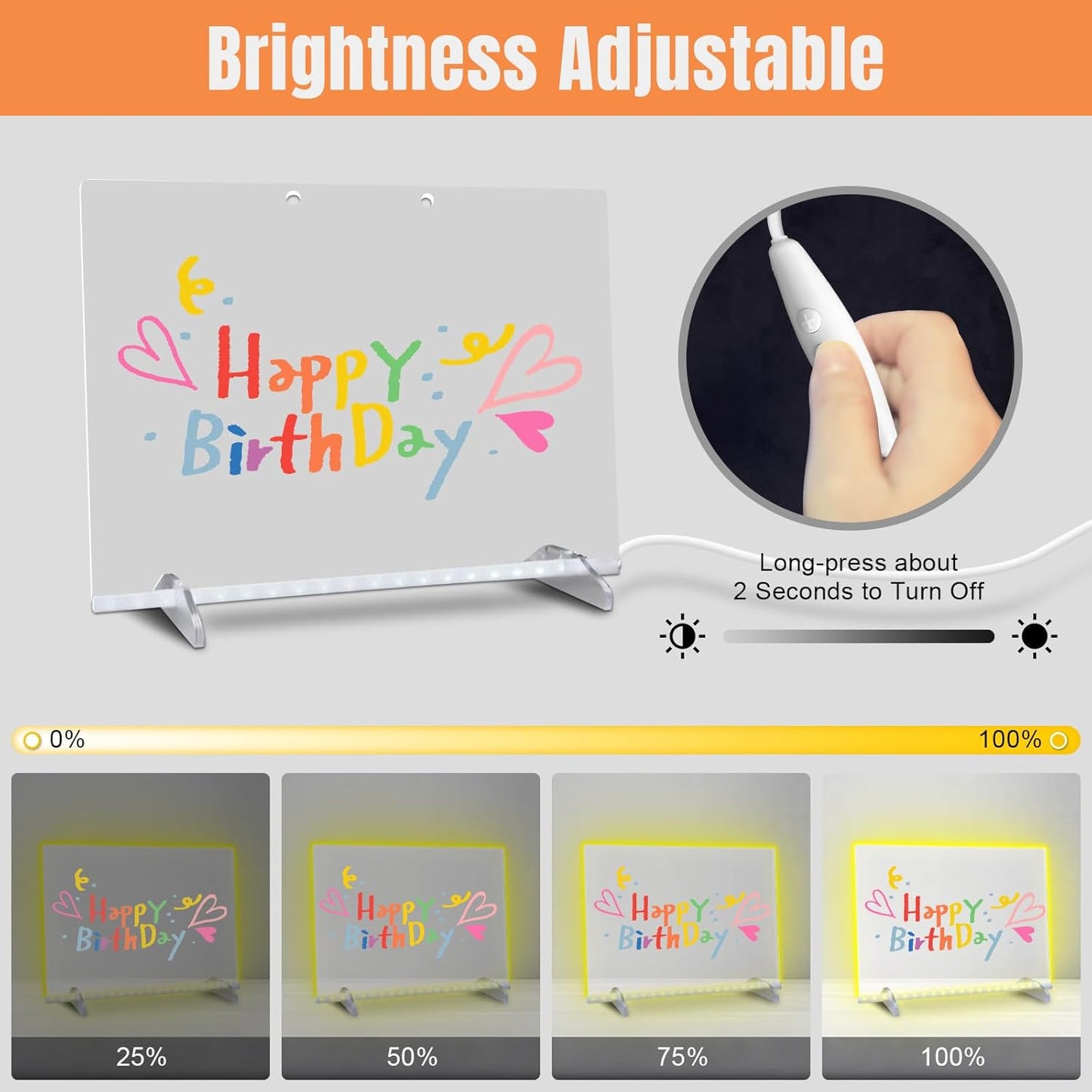 LED Note Board with Colors – 13.7”x10” Light-Up Acrylic Drawing & Message Board with 7 Markers, Adapter, Chain & Stand