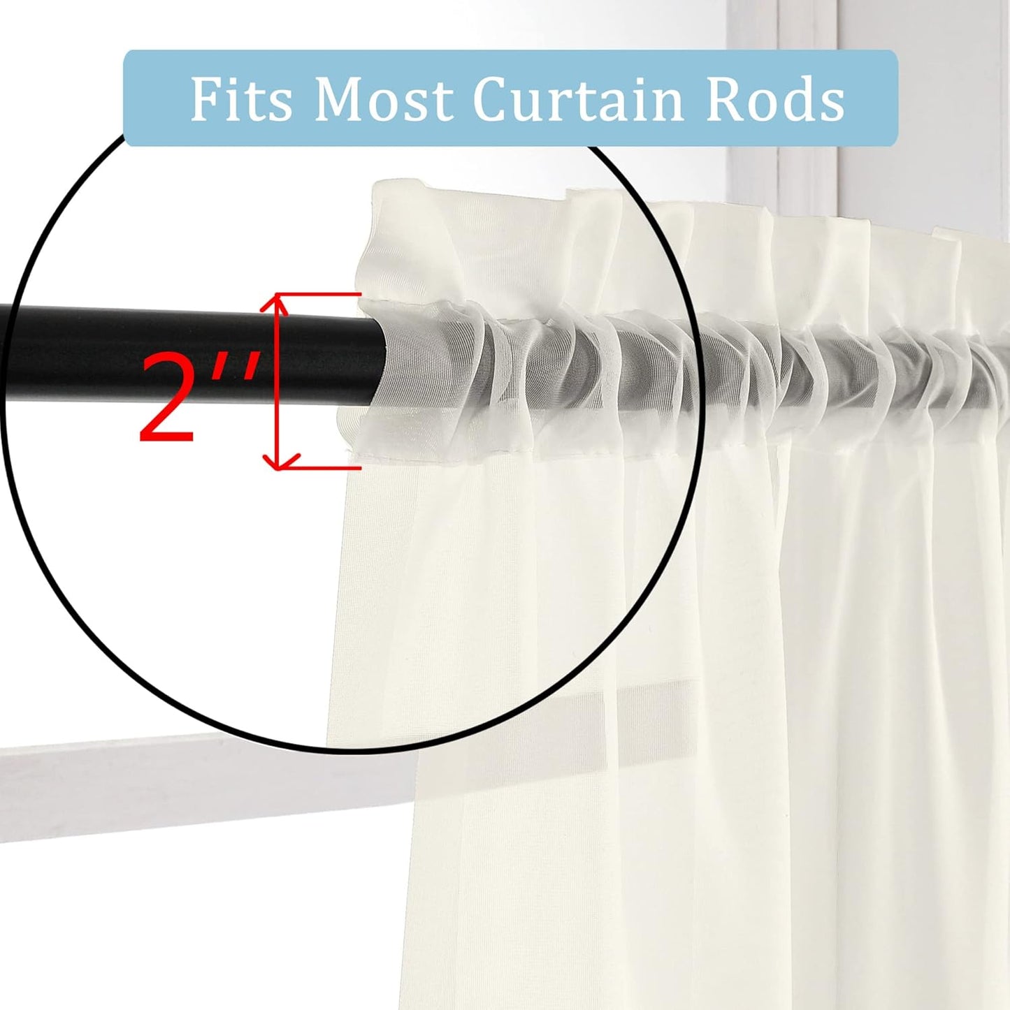 Ivory Sheer Curtains – 84" Length, 2-Panel Set with Rod Pocket for Bedroom & Living Room