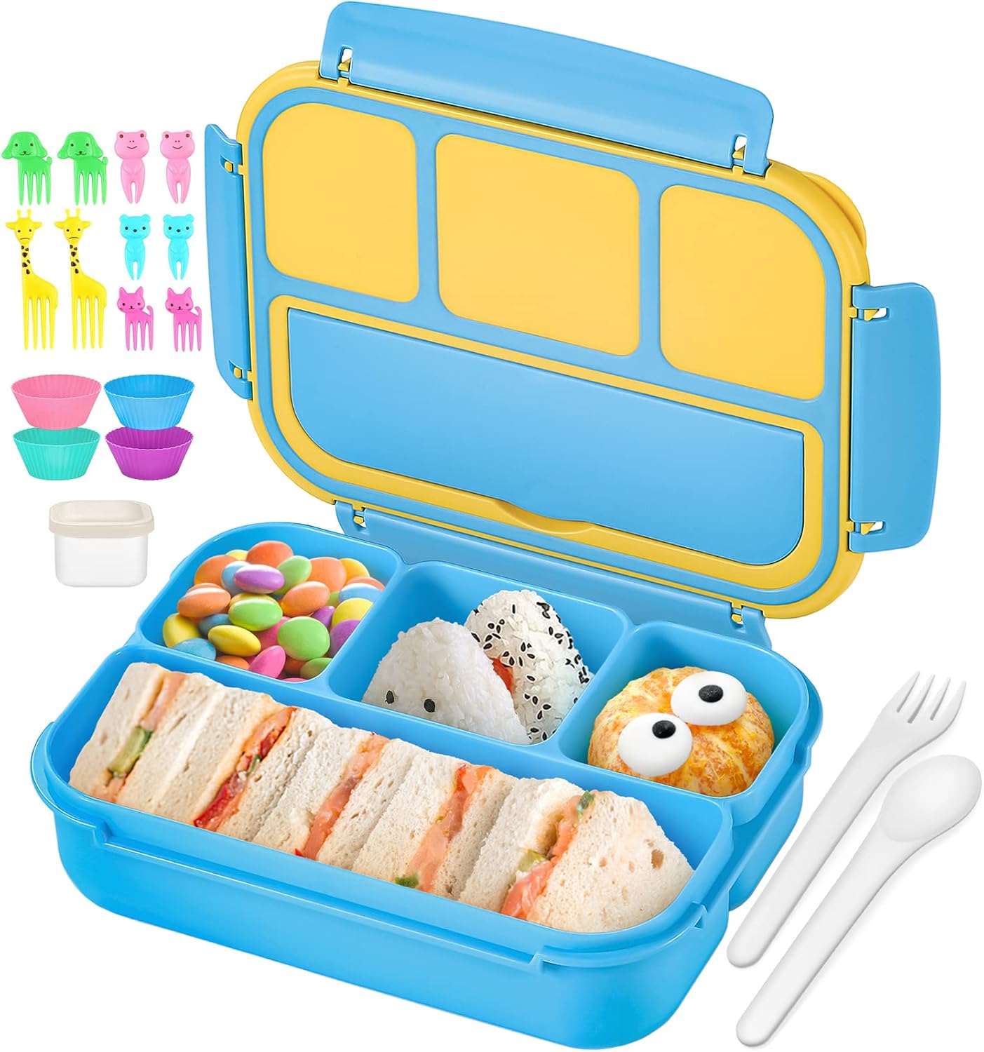 Bento Lunch Box for Kids Girls Boys, Toddler Kids Lunch Boxes for School, Lunch Containers for Adults with 4 Compartments, Sauce Container, Utensils, Food Picks and Muffin Cups, Purple
