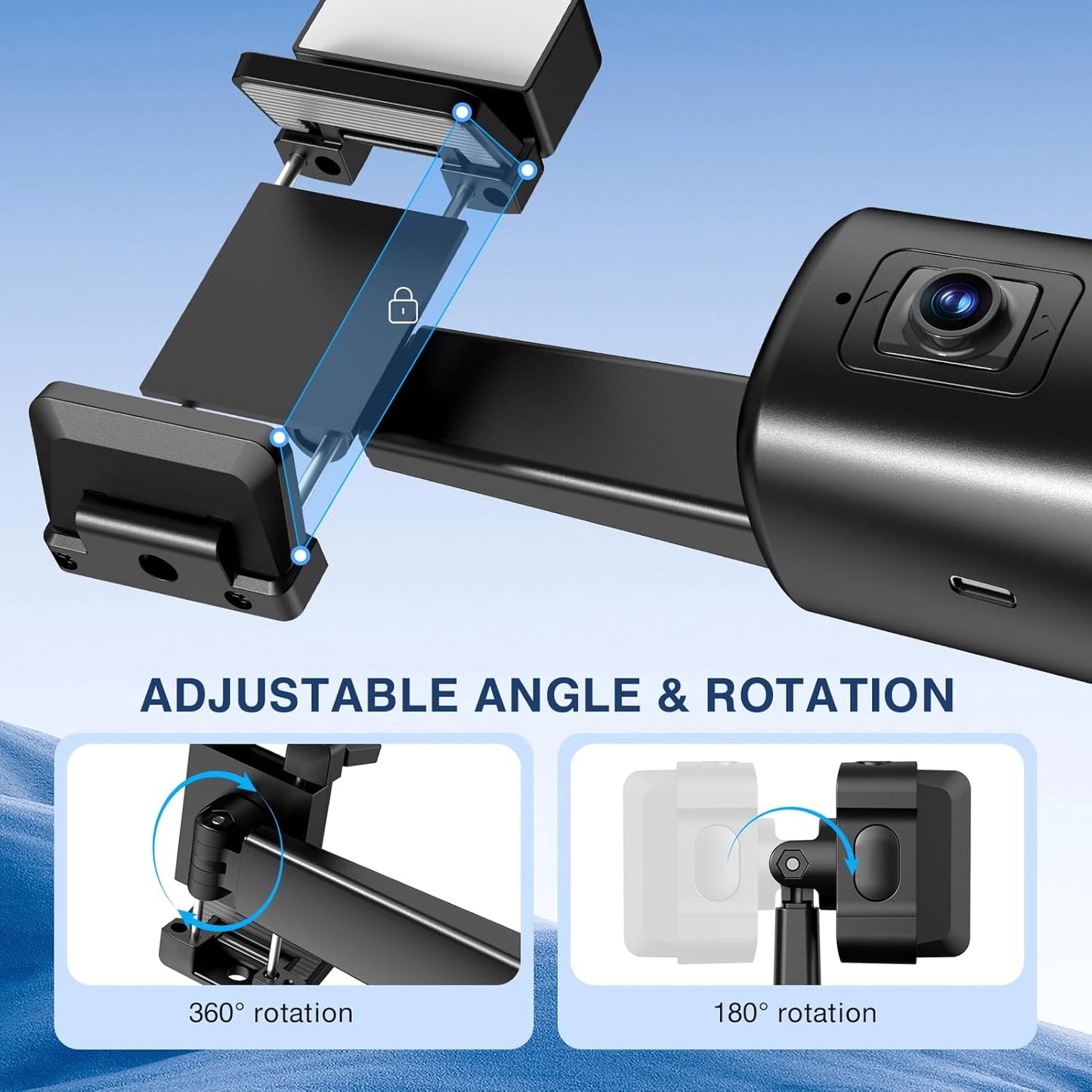 360° Auto Face Tracking Tripod – Smart Phone Stand with Gesture Control & Remote (Black)