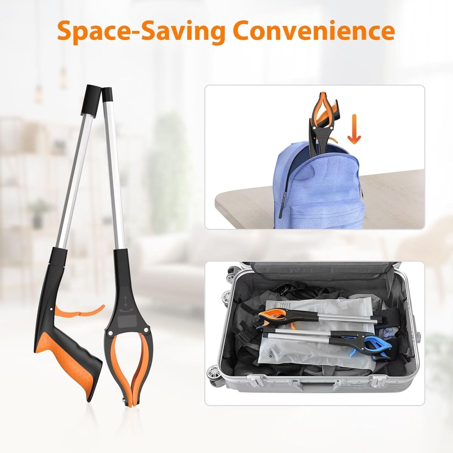 32" Foldable Grabber Reacher Tool – 2-Pack Pickup Tool with 360° Rotating Claw & Magnetic Tip