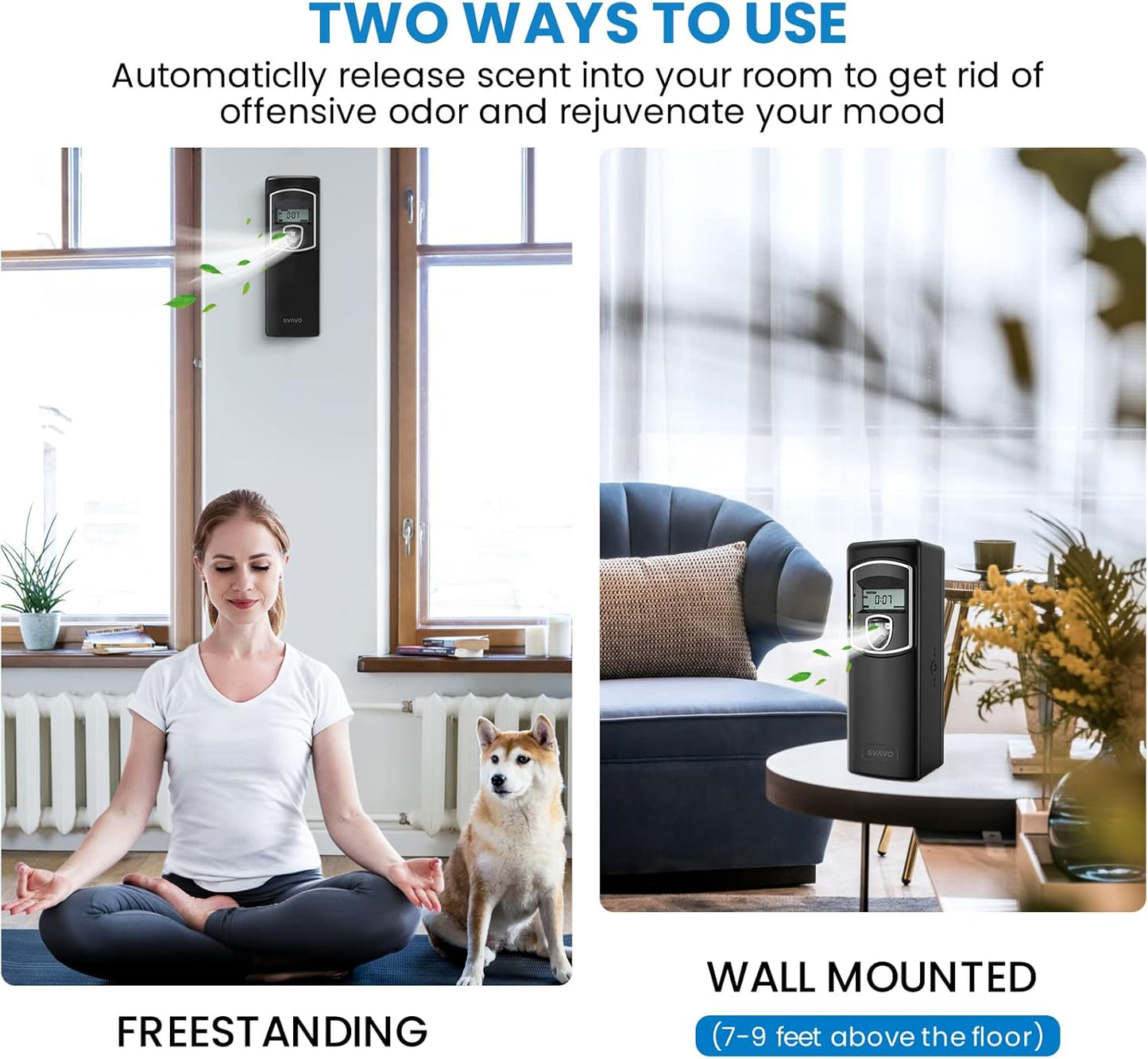 Automatic LCD Fragrance Dispenser - Wall Mount/Free Standing ABS Auto Air Freshener Dispenser Programmable Aerosol Spray Perfume Dispenser (Black, LCD)