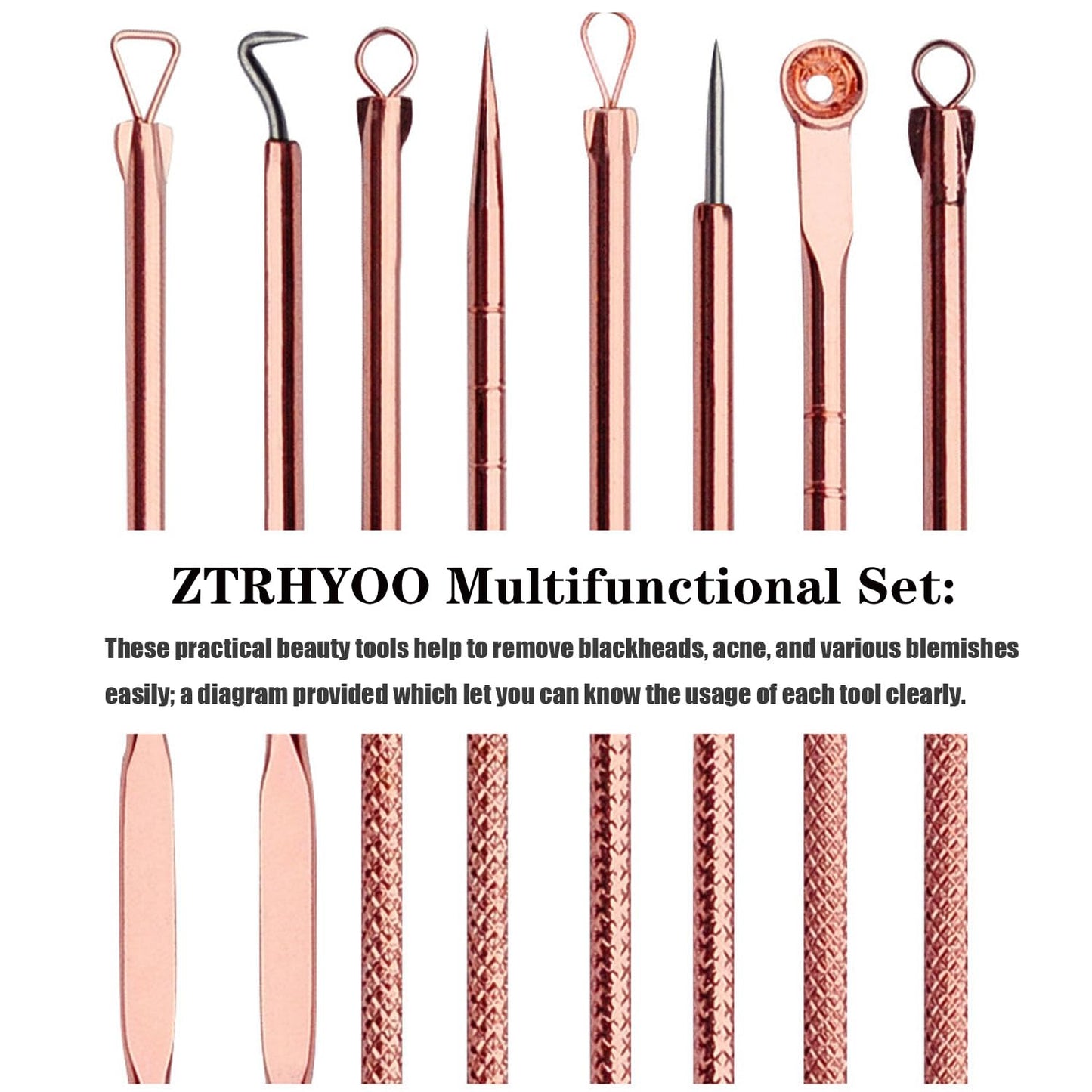 4-Piece Rose Gold Blackhead & Pimple Extractor Tool Set with Case – Acne & Comedone Removal Kit