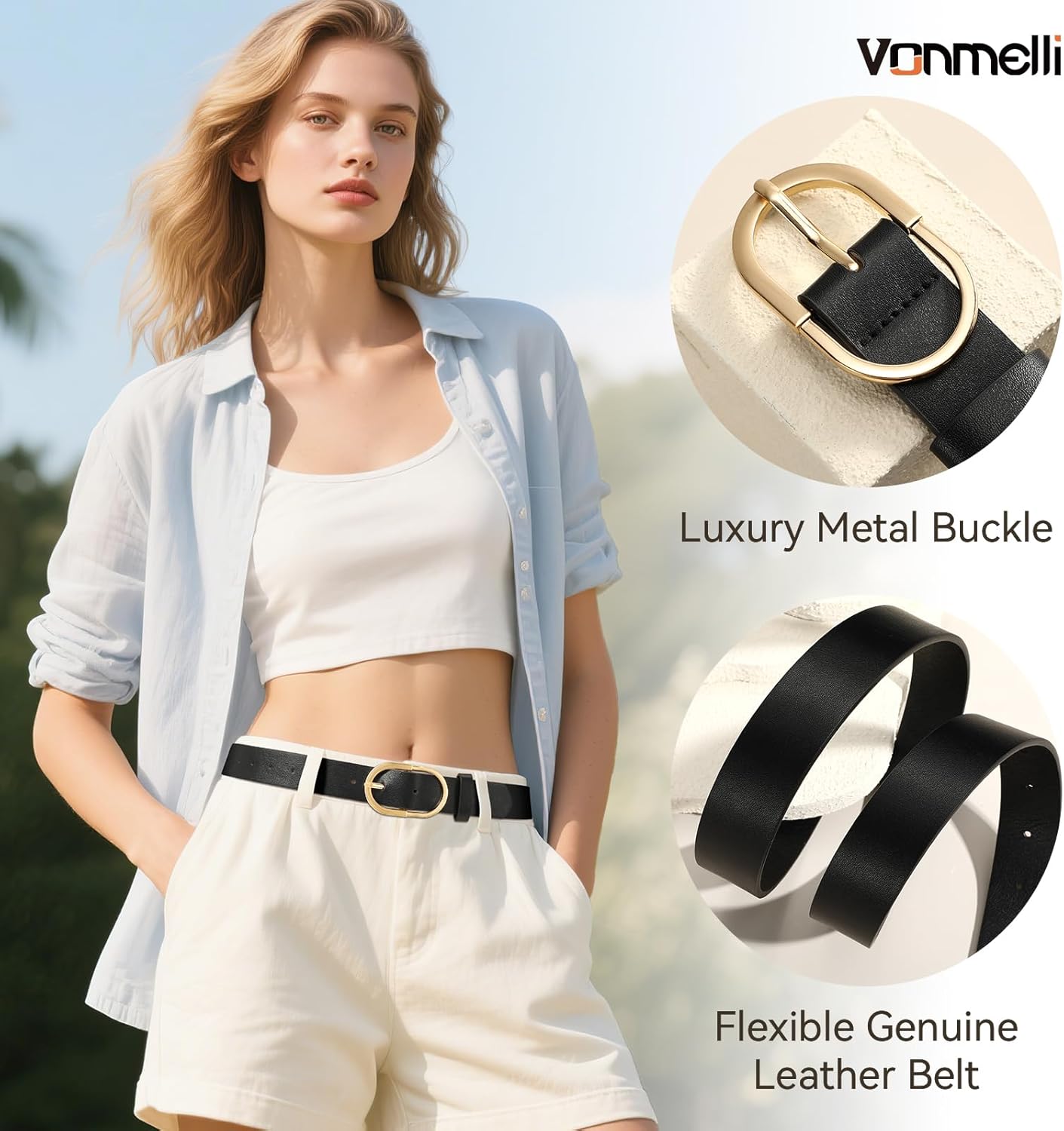 3-Pack Women's Belts – Fashion Dress Belts with Gold Buckle for Jeans & Pants