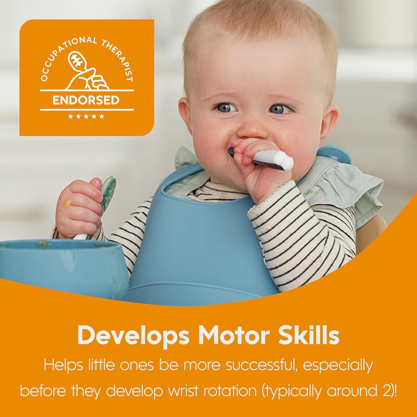 Silicone Baby Spoons – 2-Pack Pre-Spoon Self-Feeding Utensils for BLW (6+ Months, Blue/Orange)