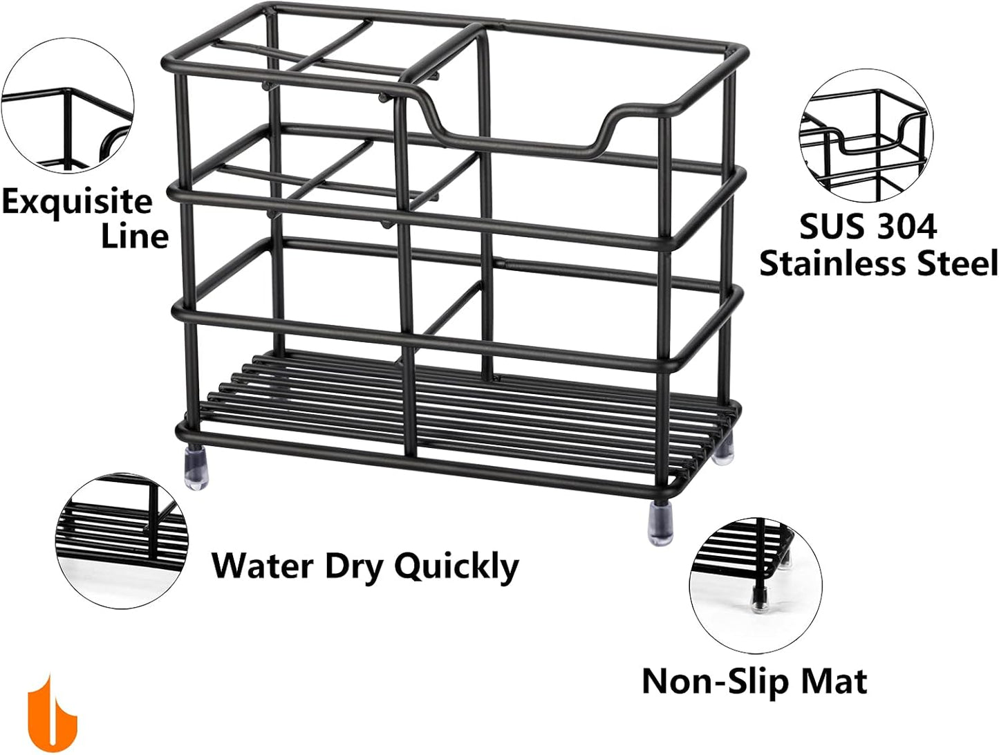 304 Stainless Steel Toothbrush & Toothpaste Holder – Black Bathroom Organizer Stand