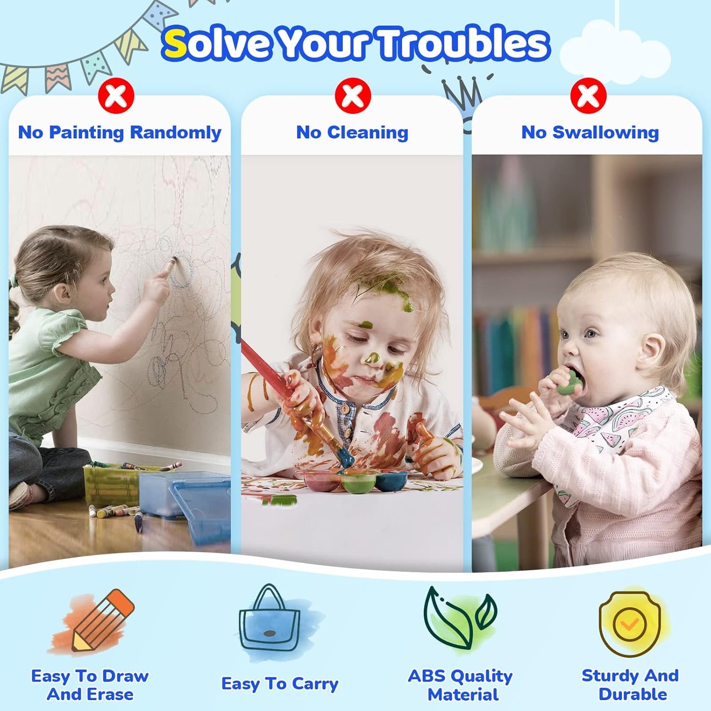 Magnetic Doodle Drawing Board – Educational Toy for Toddlers Ages 1–3 (Light Blue)