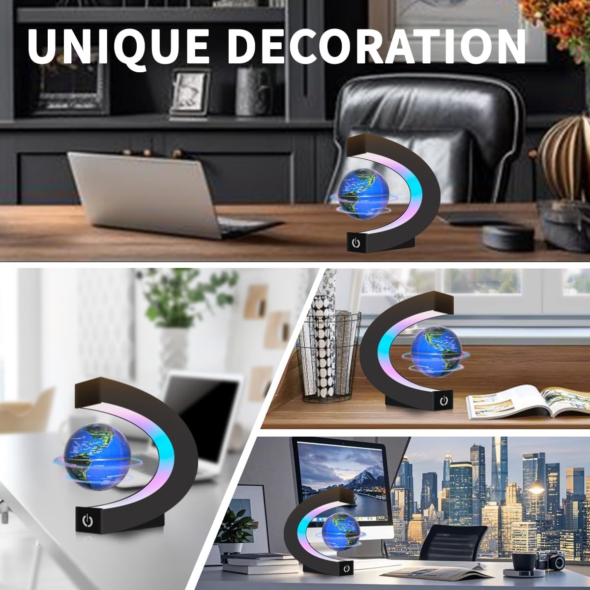 Magnetic Floating Globe with LED Lights – C Frame Levitating Desk Lamp Gift
