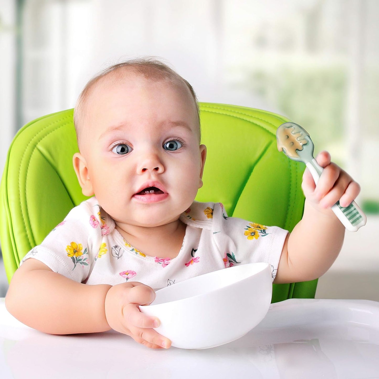 Silicone Baby Spoons – 2-Pack Pre-Spoon Self-Feeding Utensils for BLW (6+ Months, Blue/Orange)