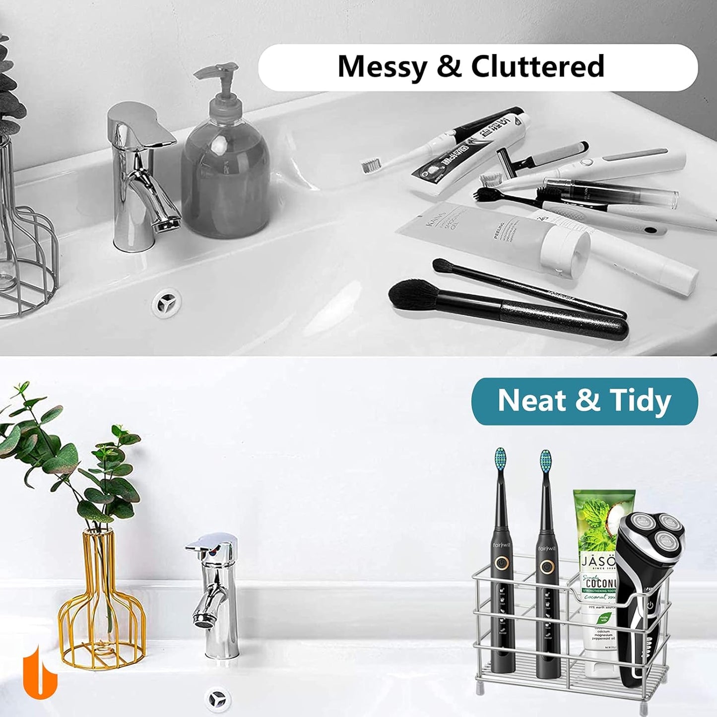 304 Stainless Steel Toothbrush & Toothpaste Holder – Black Bathroom Organizer Stand
