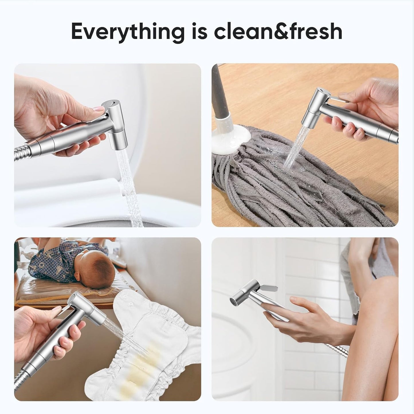Stainless Steel Handheld Bidet Sprayer – Adjustable Pressure for Toilet & Baby Wash