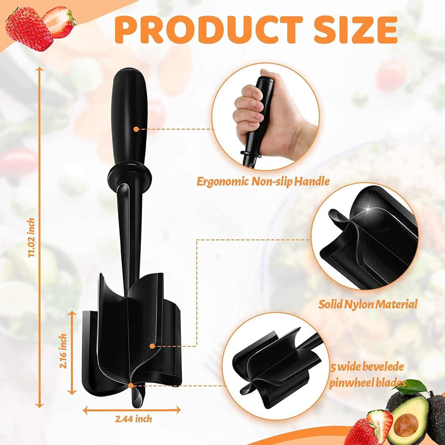 5-Blade Heat-Resistant Meat & Potato Chopper – Safe for Non-Stick Cookware