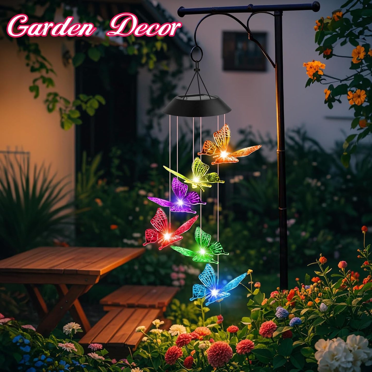 Birthday Gifts for Women Grandma Wife Sister, Solar Lights Outdoor Wind Chimes for outside Garden Yard Patio Porch Decor Hanging Butterfly Decorations, Mothers Day Mom Gift for Her