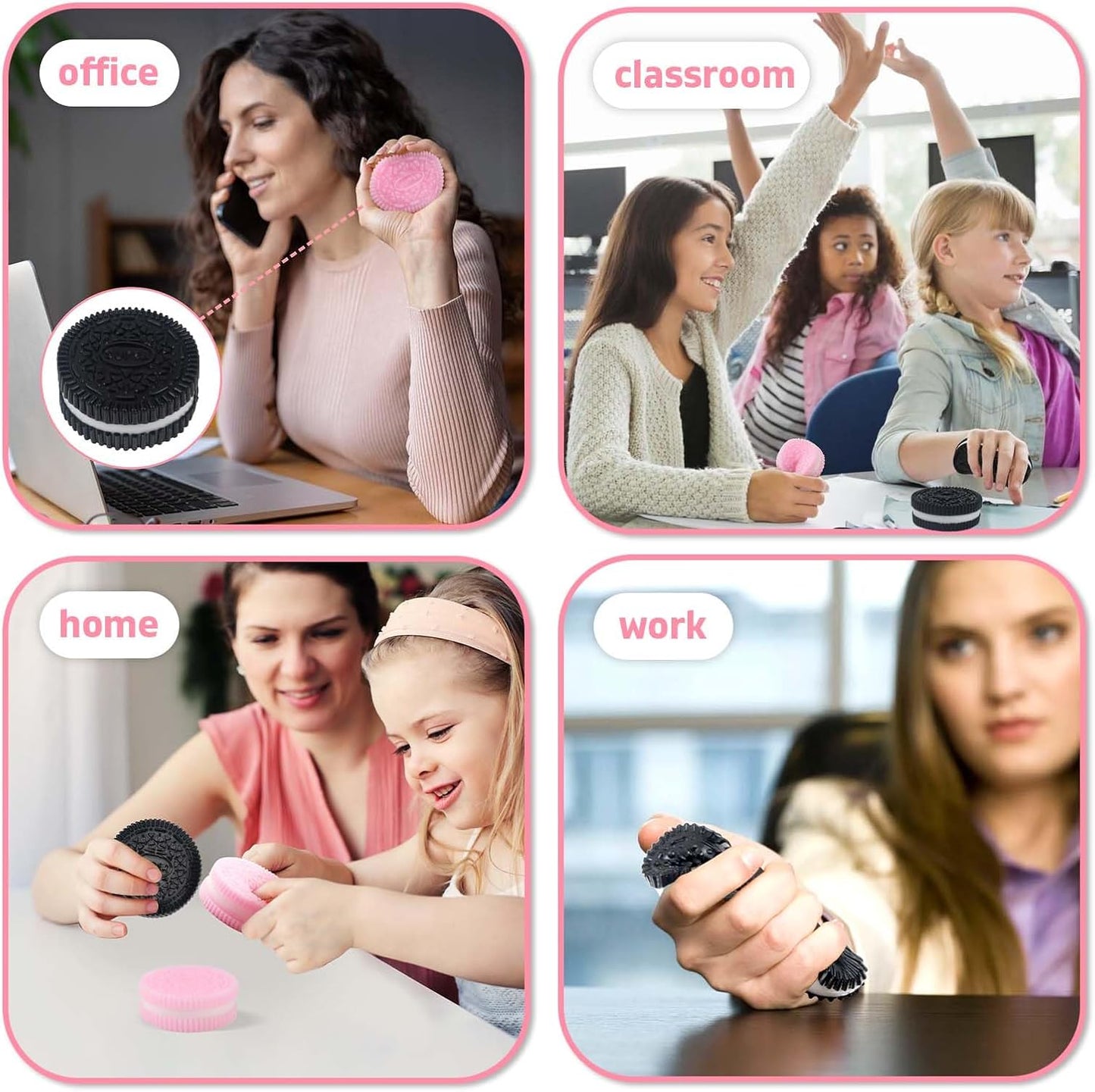 Sticky Cookie Squishies – 2-Pack Squeeze Fidget Toys (Pink & Black)